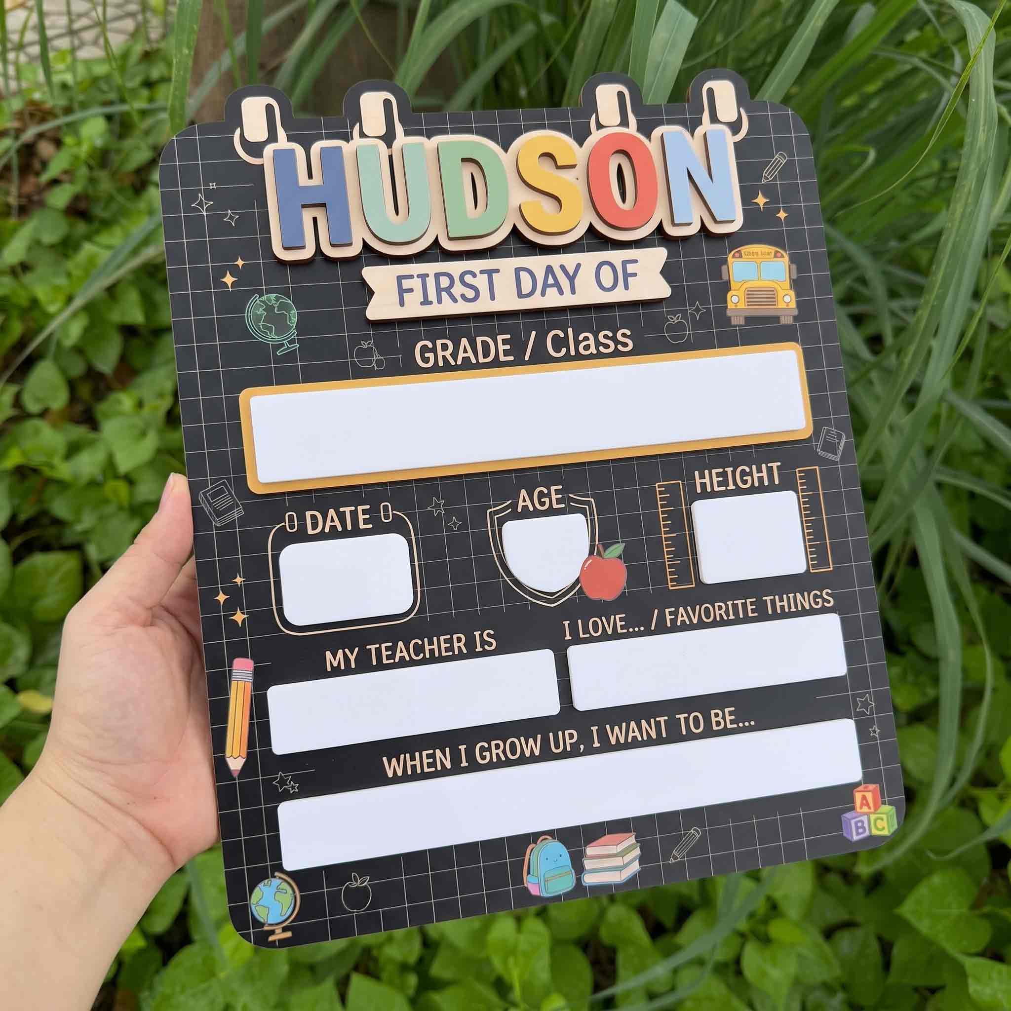 Personalized Classic Blackboard Theme First & Last Day School Sign, Reusable Dry Erase Board, Back to School Sign