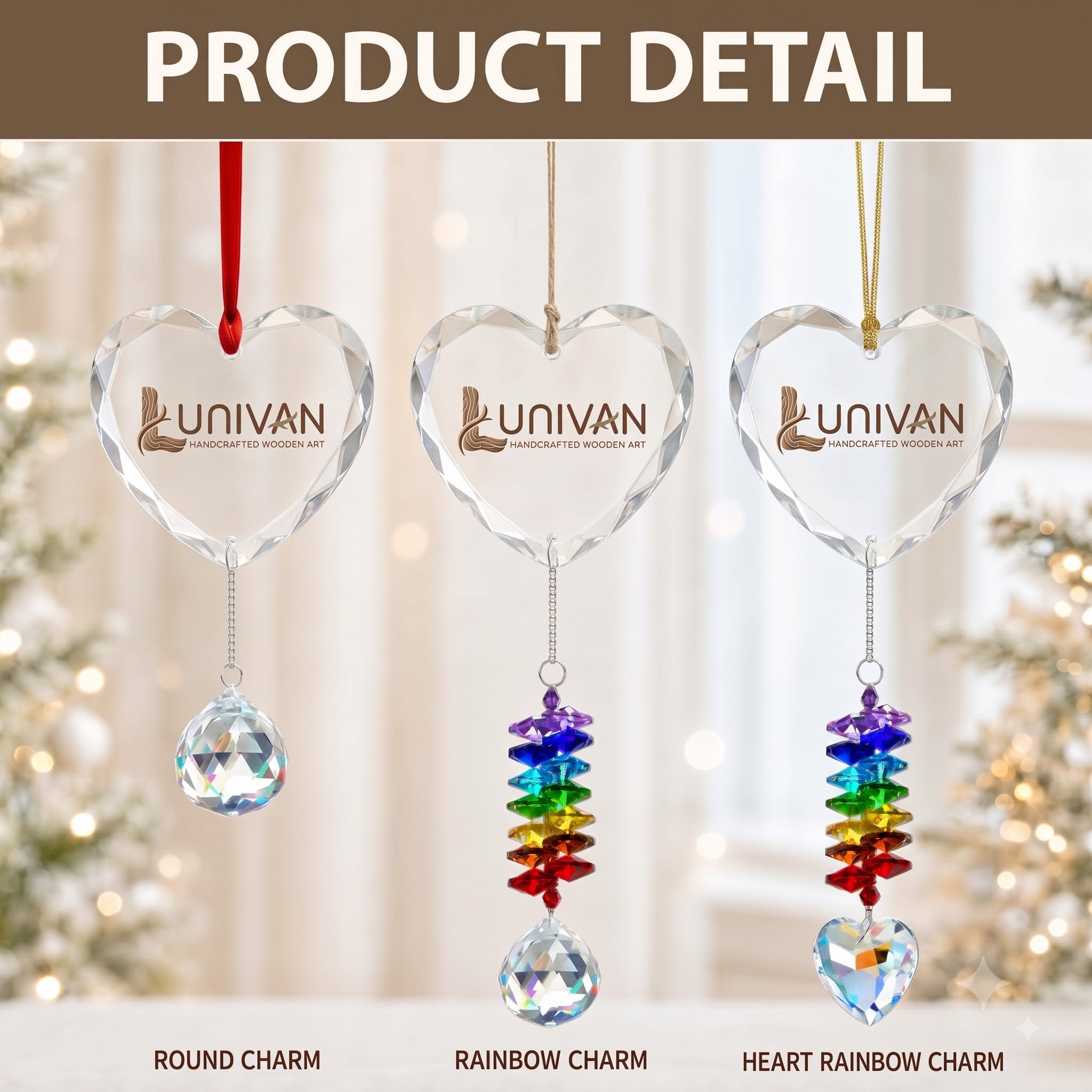 Heart Glass Ornament With Crystal Charm
