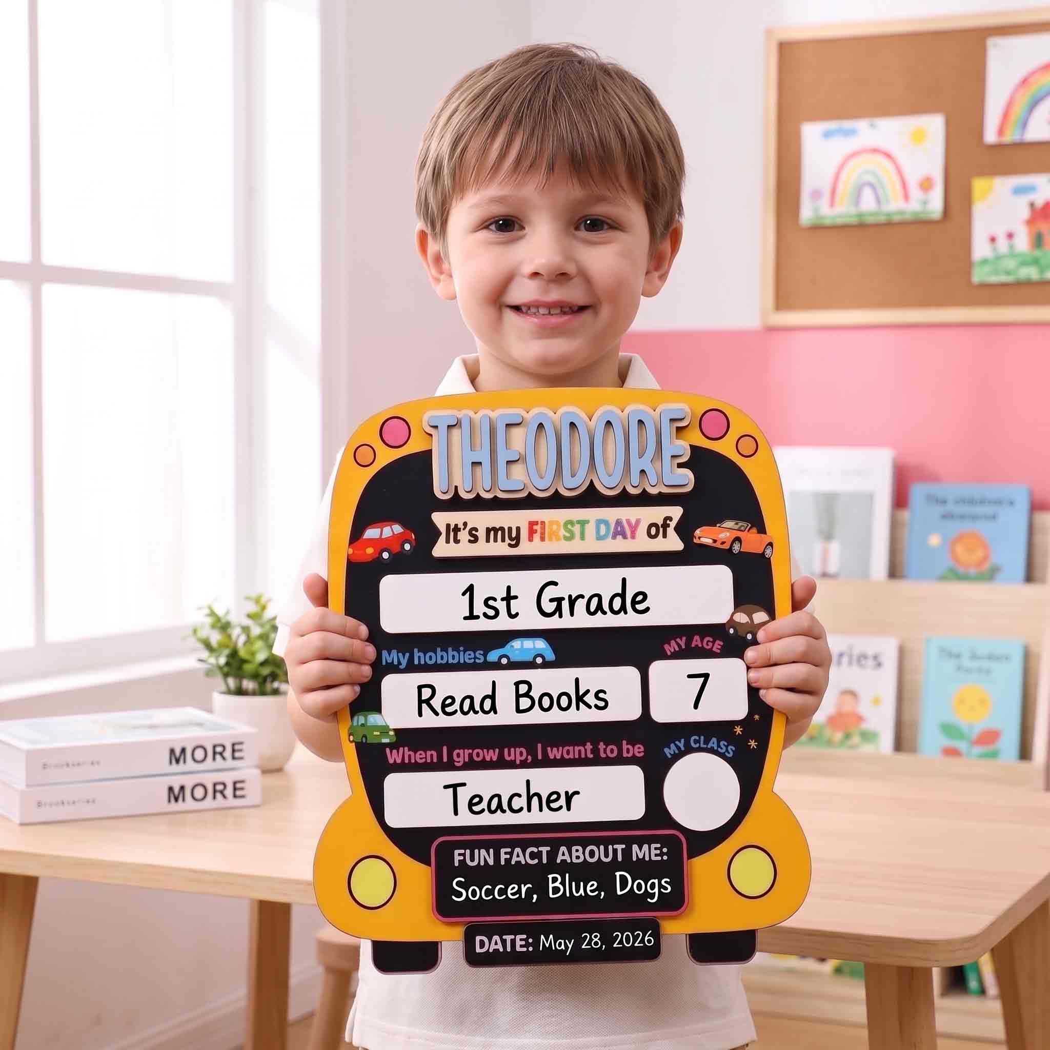 Personalized Car First Day School Board, Reusable Dry Erase Board, Back to School Sign
