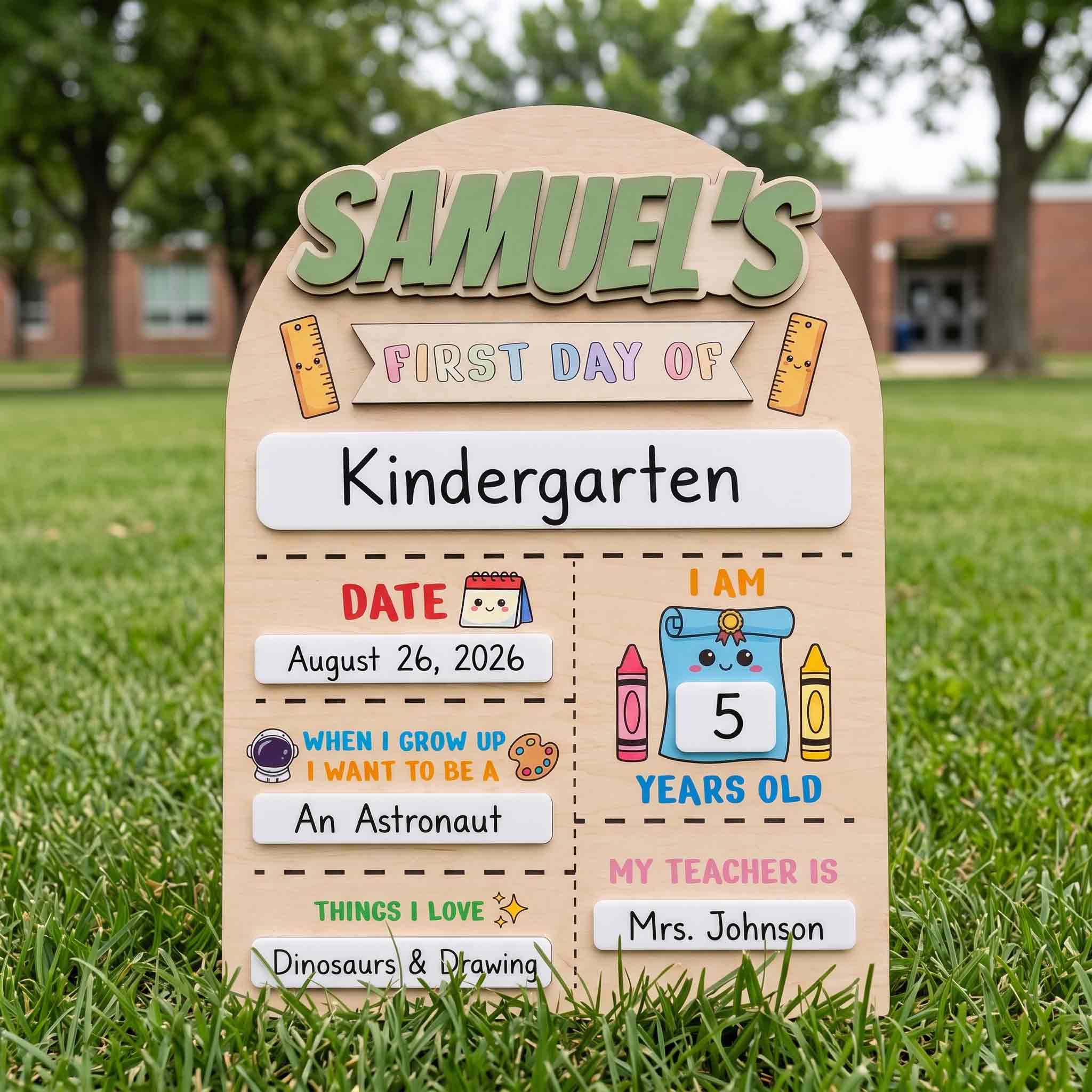 Personalized Cute Learning First & Last Day School Sign, Reusable Dry Erase Board, Back to School Sign