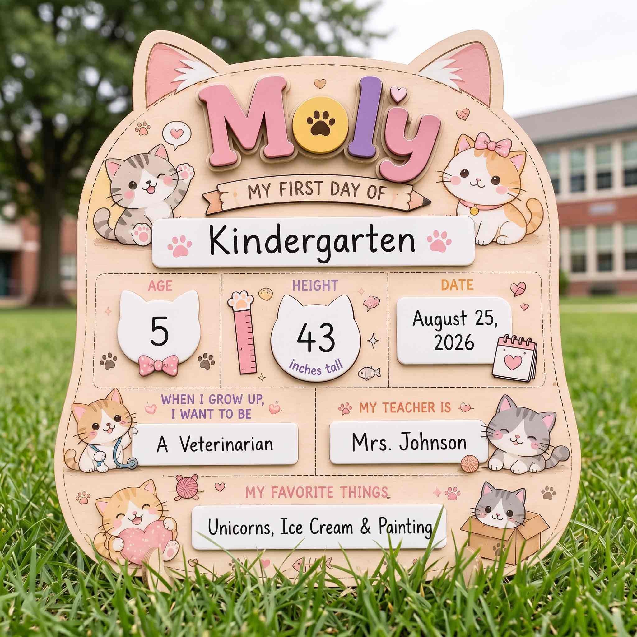 Personalized Cat Lover First & Last Day School Board, Reusable Dry Erase Board, Back to School Sign