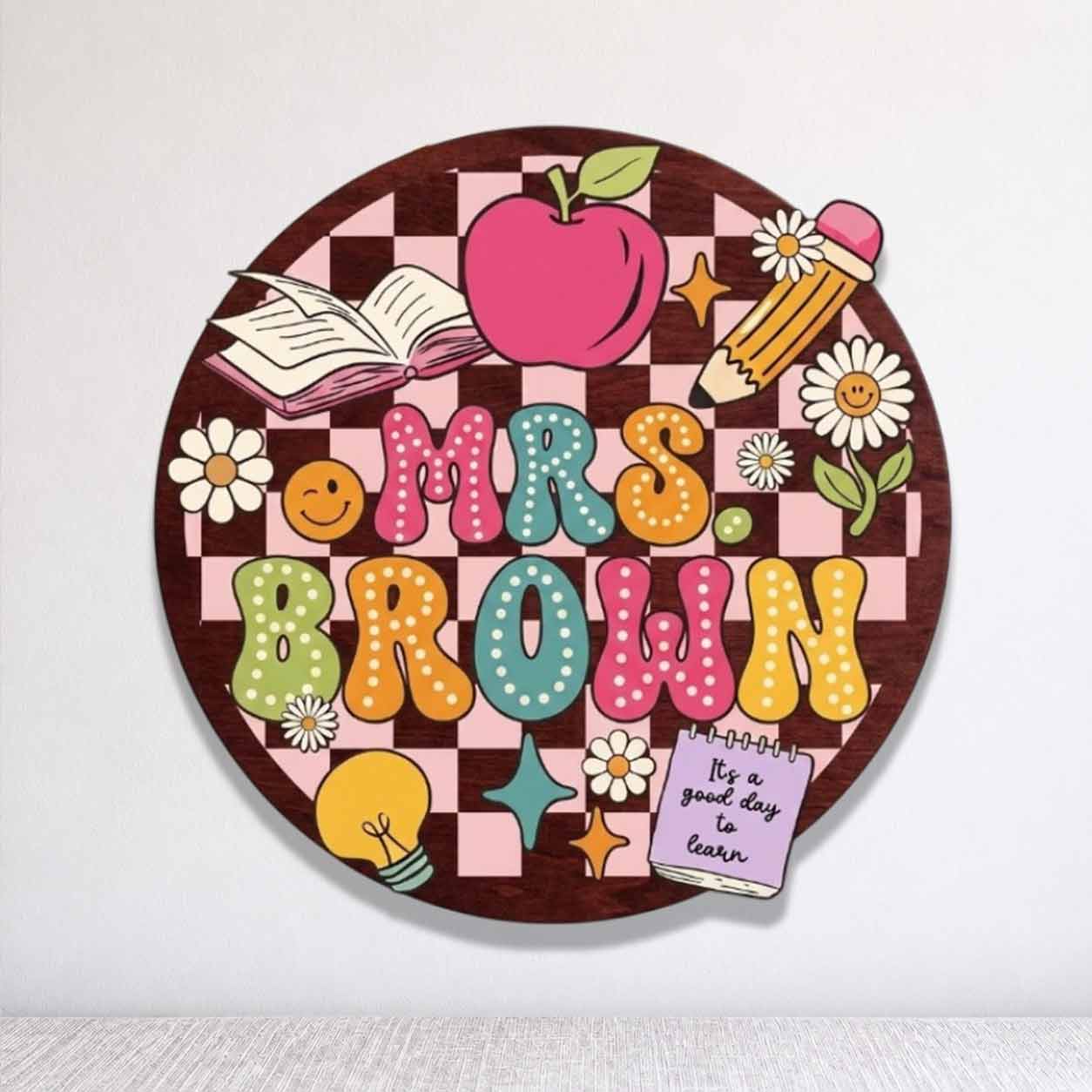 Personalized Teacher Name Wooden Sign Door Hanger Sunshine & Flowers Classroom Name Sign Wooden Classroom Decor, Back to School Sign