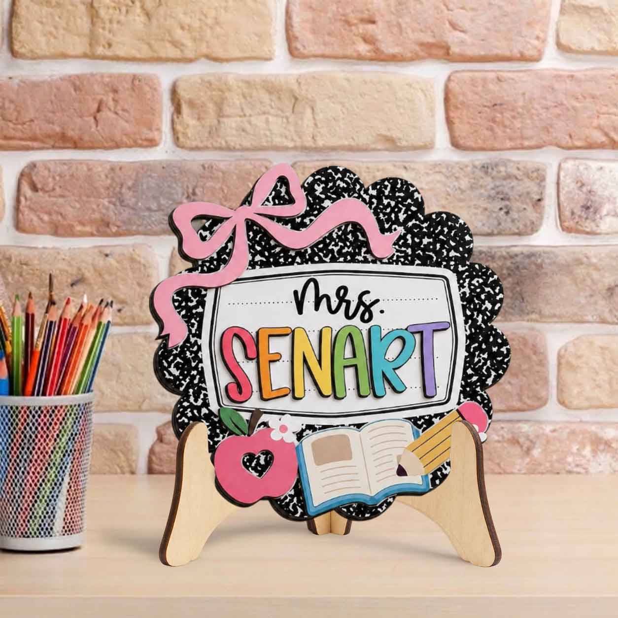 Personalized Teacher Name Wooden Sign Door Hanger Adorable Welcome Back Class With Bow Wooden Classroom Decor, Back to School Sign