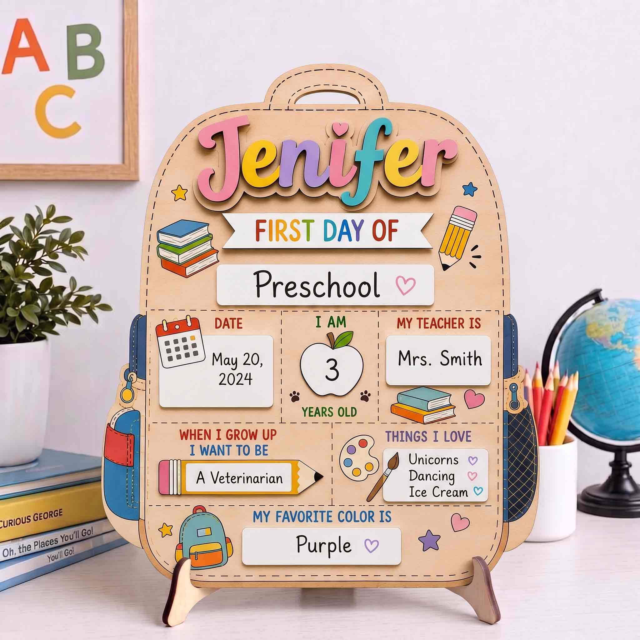 Personalized Mordern School Backpack First & Last Day School Sign, Reusable Dry Erase Board, Back to School Sign