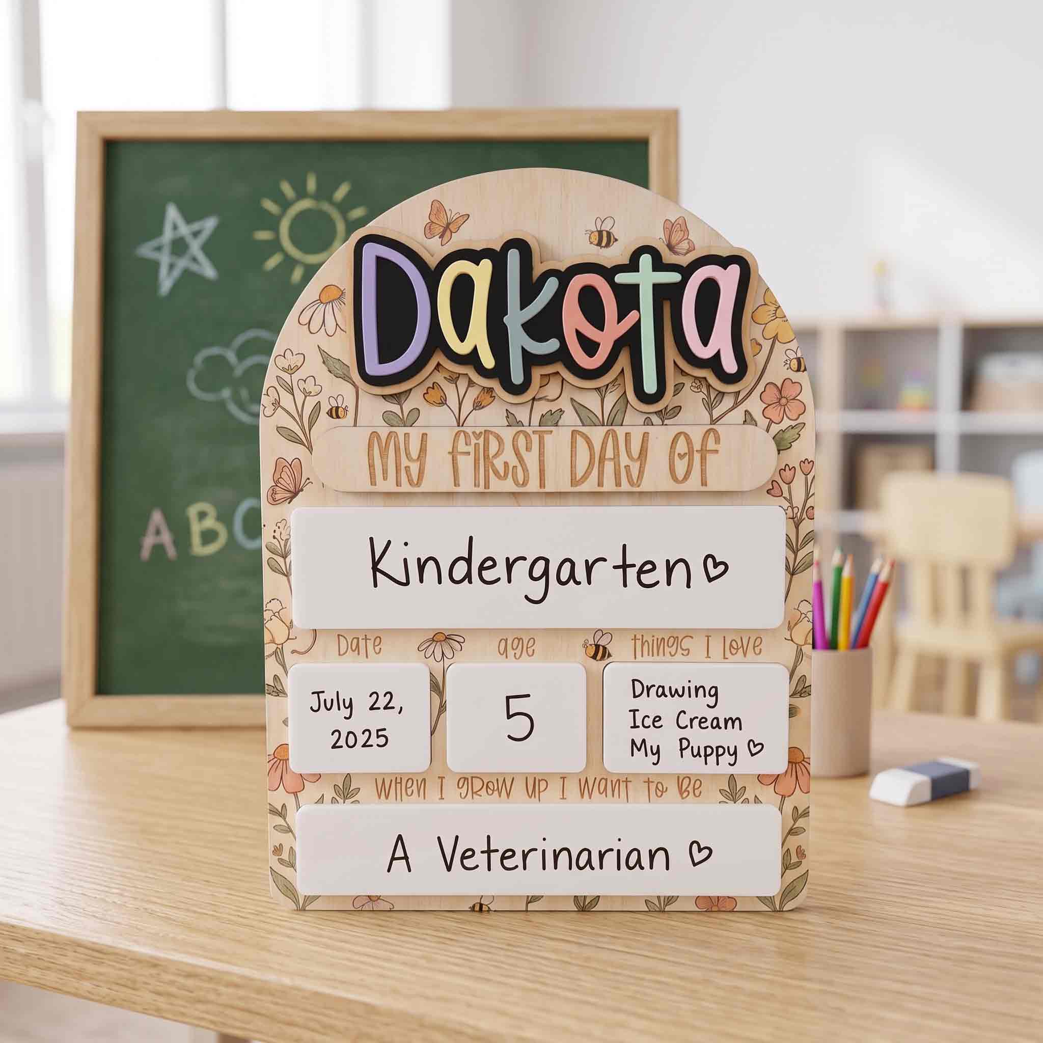 Personalized Cottage Garden First Day School Board, Reusable Dry Erase Board, Back to School Sign