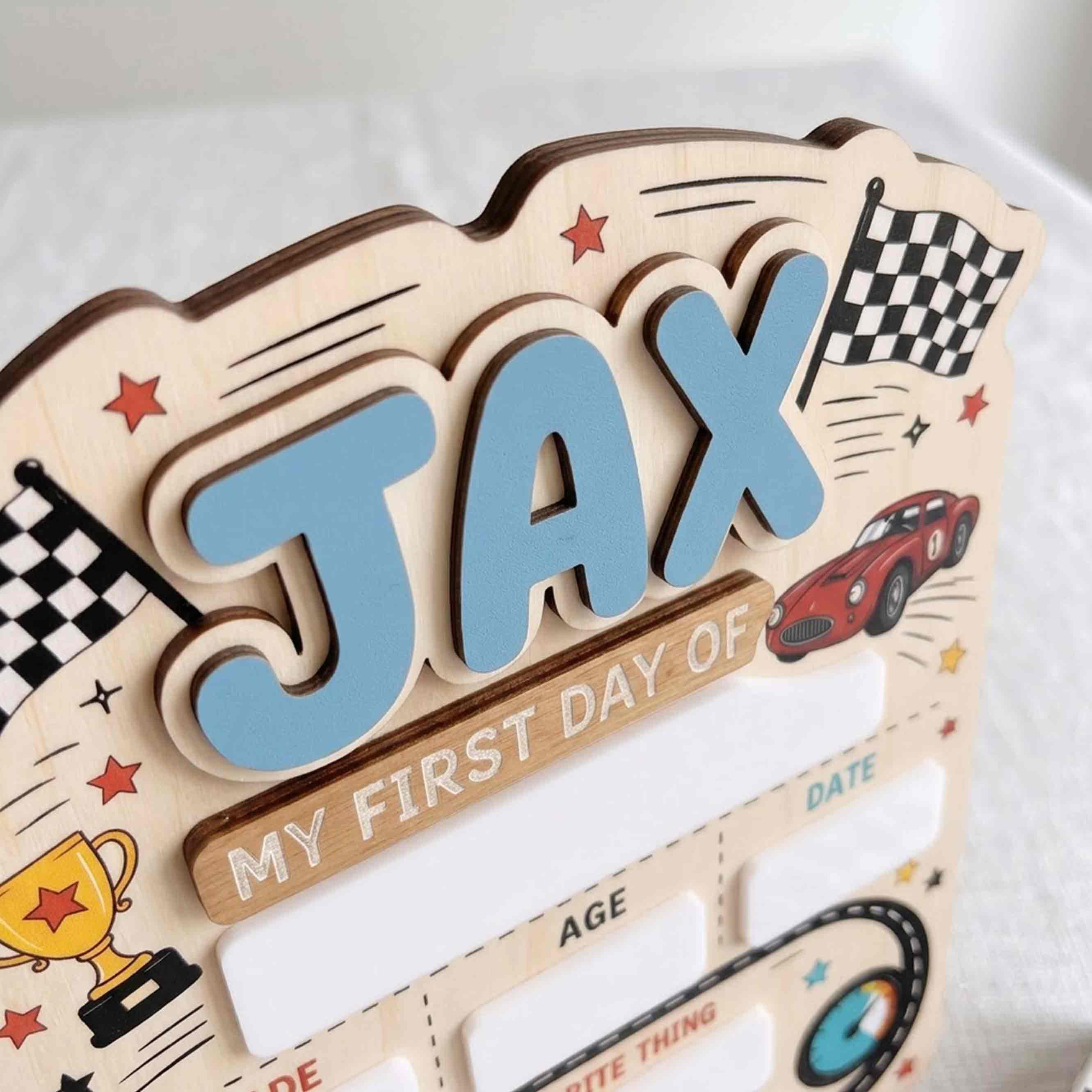 Personalized Speedway Race Theme First & Last Day School Sign, Reusable Dry Erase Board, Back to School Sign