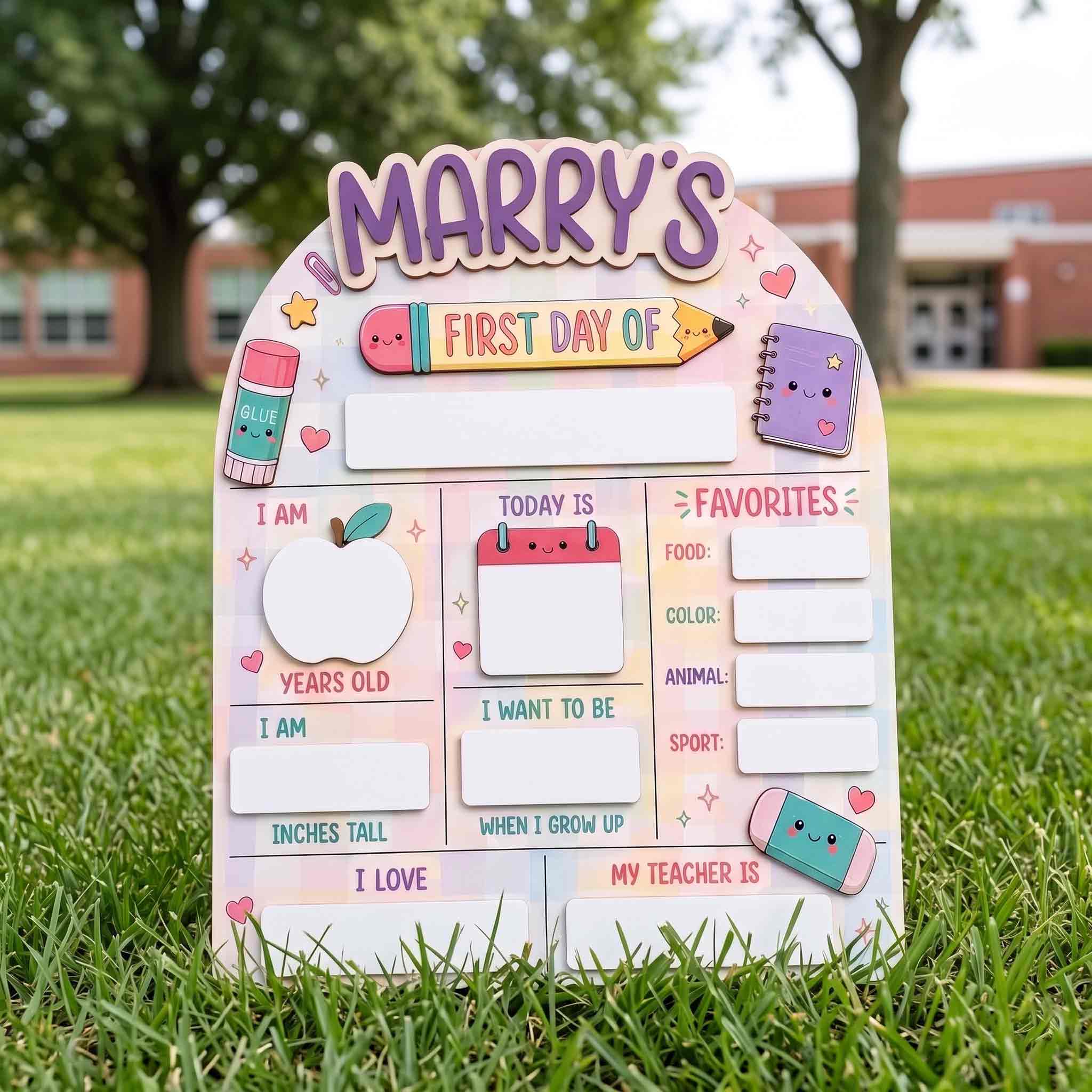 Personalized Kawaii Classroom Theme First & Last Day School Sign, Reusable Dry Erase Board, Back to School Sign