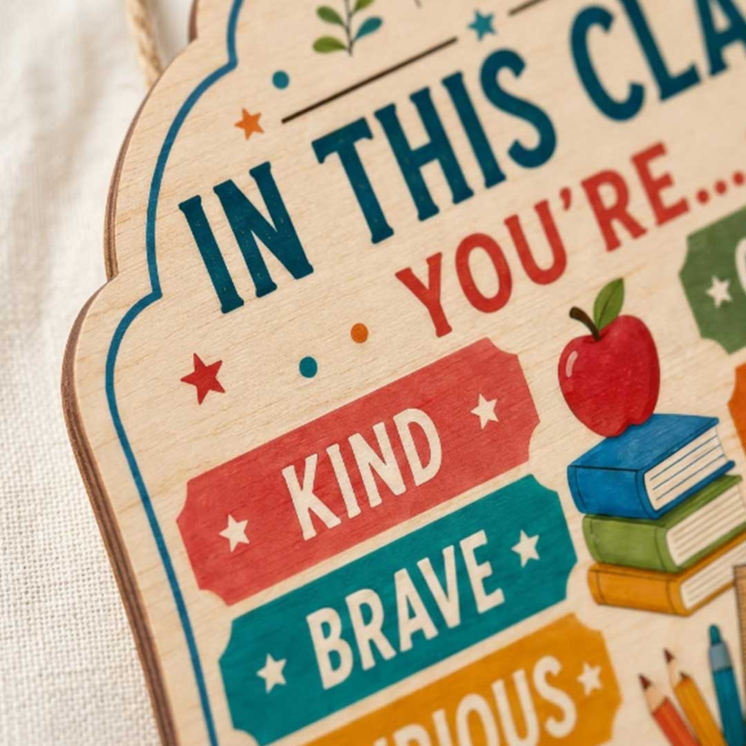 Personalized Teacher Name Wooden Sign Door Hanger Classroom Golden Rule Wooden Classroom Decor, Back to School Sign