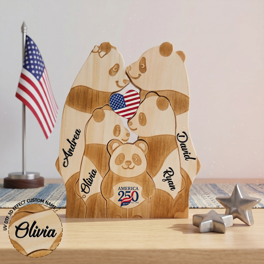 Personalized A250 Panda  2,3,4, 5 Pieces Family Edition Custom Wooden Puzzle