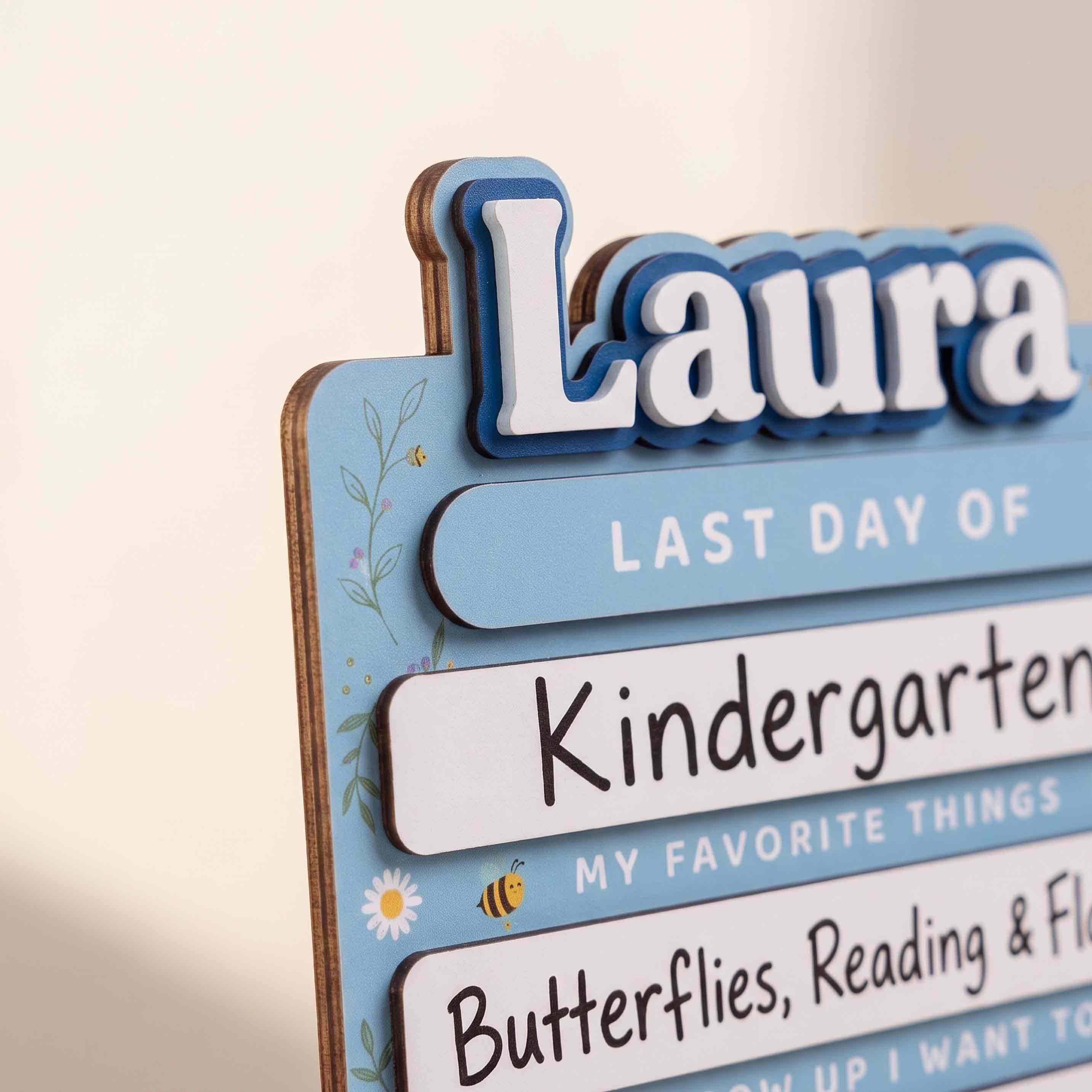 Personalized Blue Wildflower First & Last Day School Board, Reusable Dry Erase Board, Back to School Sign