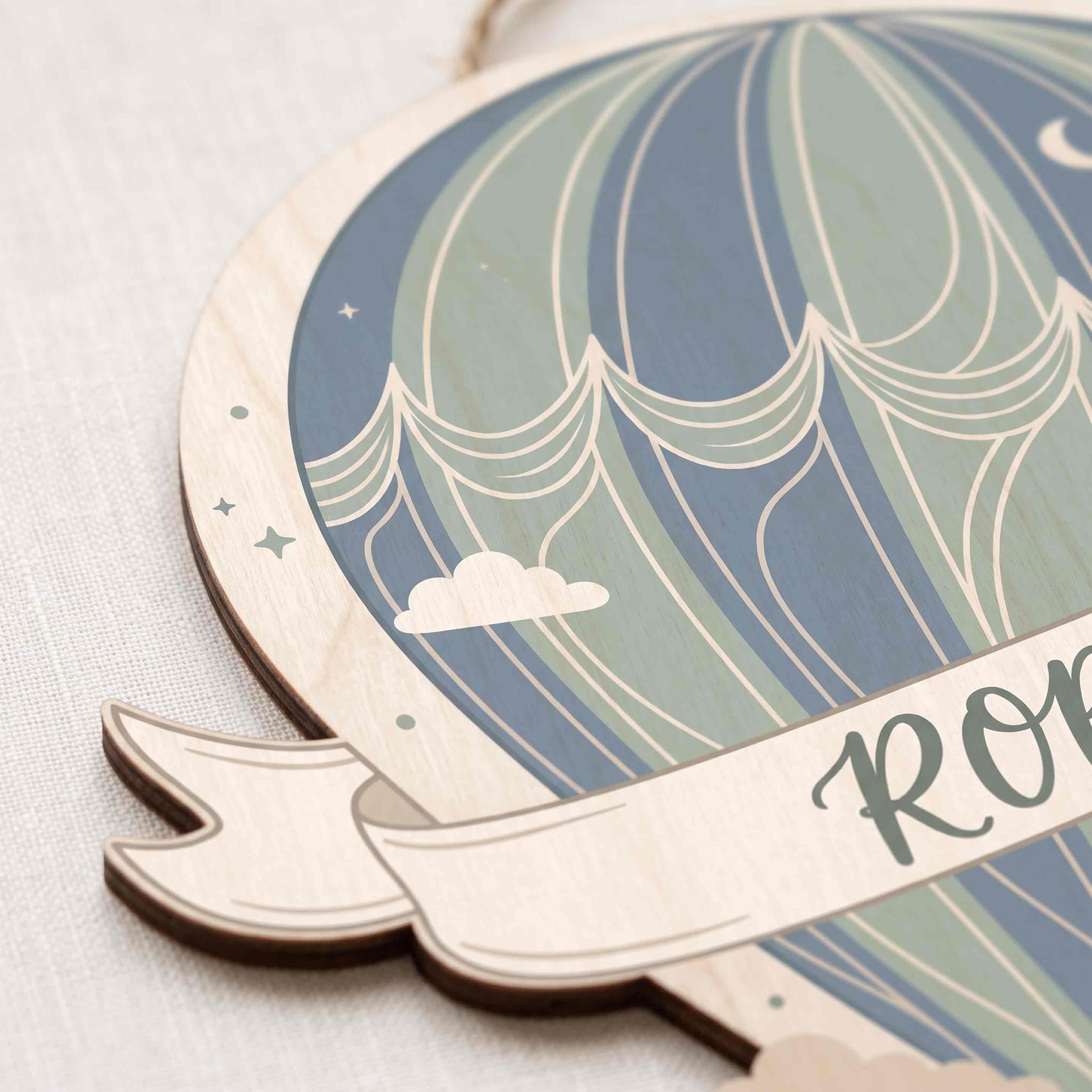 Personalized Retro Hot Air Balloon Nursery Name Sign Wooden Baby Room Decor