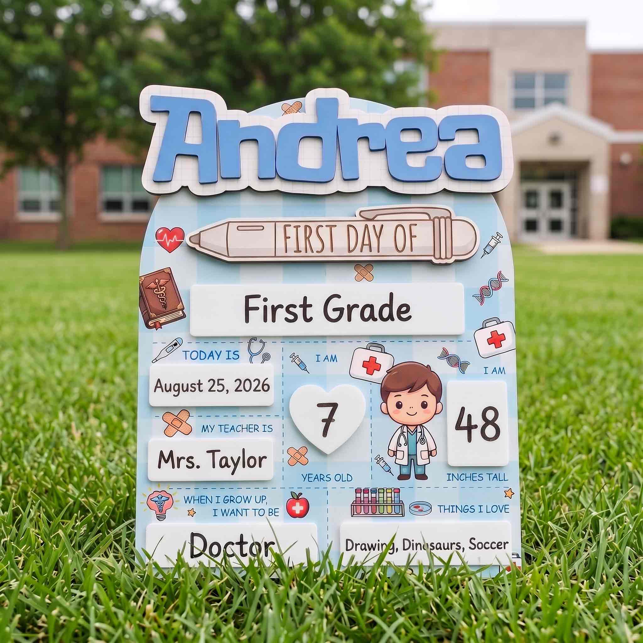 Personalized Doctor First Day School Board, Reusable Dry Erase Board, Back to School Sign