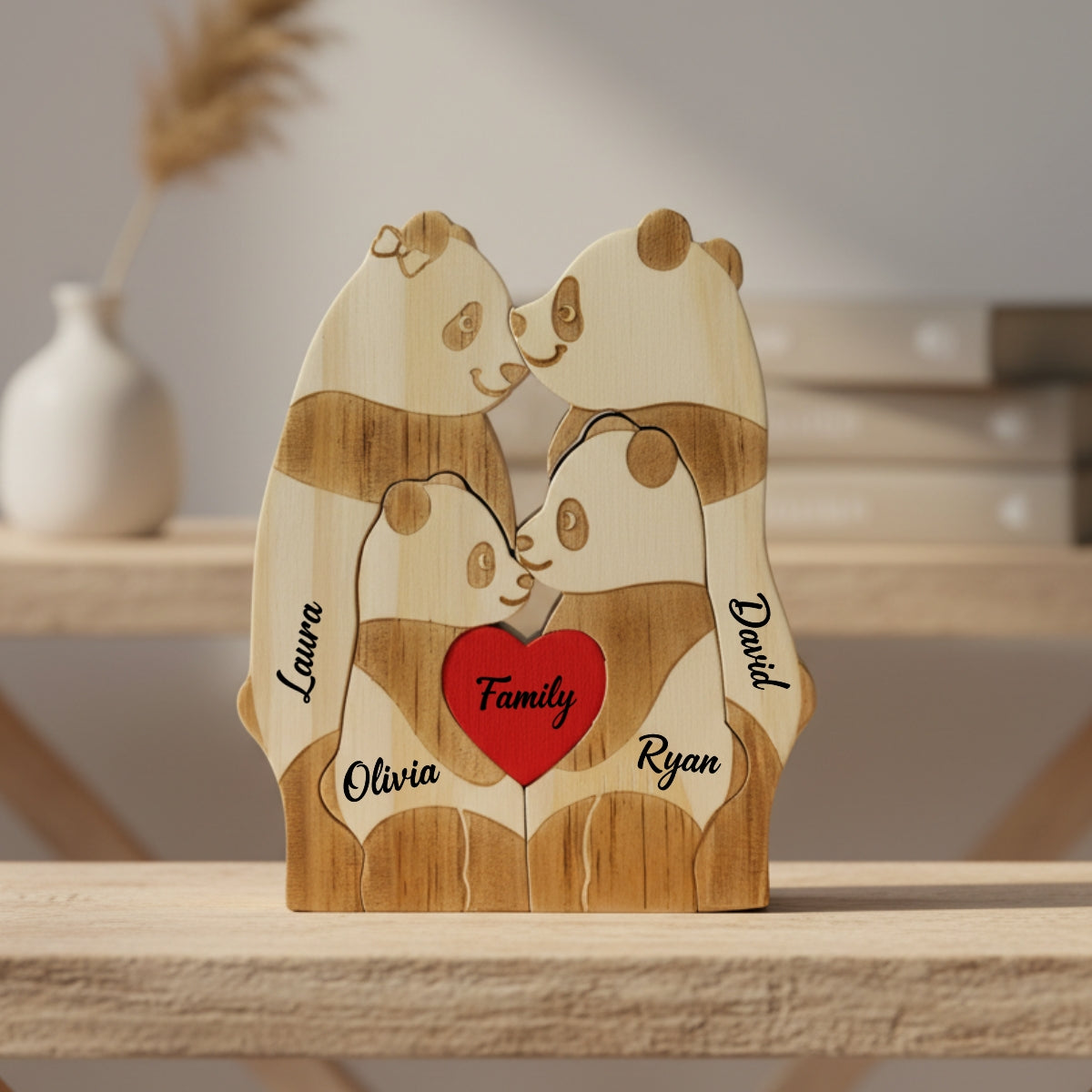 Personalized Panda Family 4 Puzzle Custom Wooden Puzzle