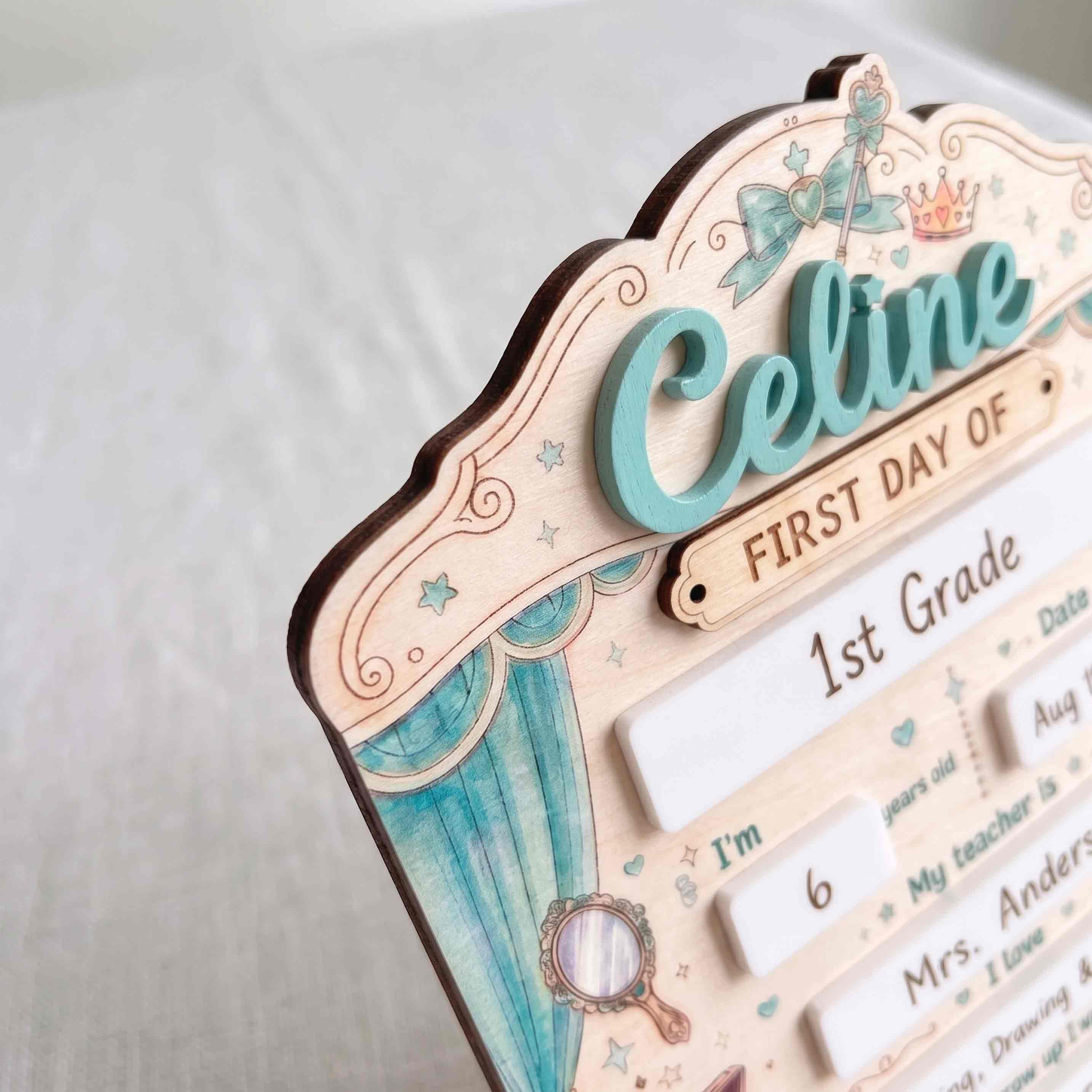 Personalized Princess First Day School Board, Reusable Dry Erase Board, Back to School Sign