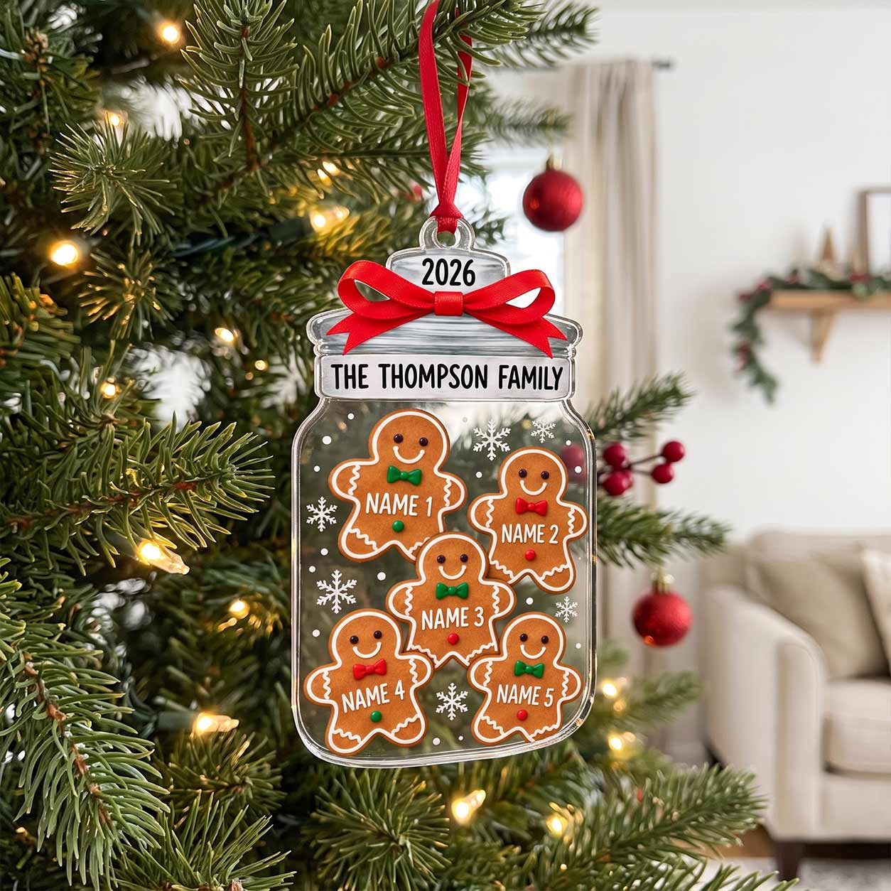 Gingerbread Family Christmas Jar Custom Family Members Name Names Family Keepsake Acrylic Christmas Ornament