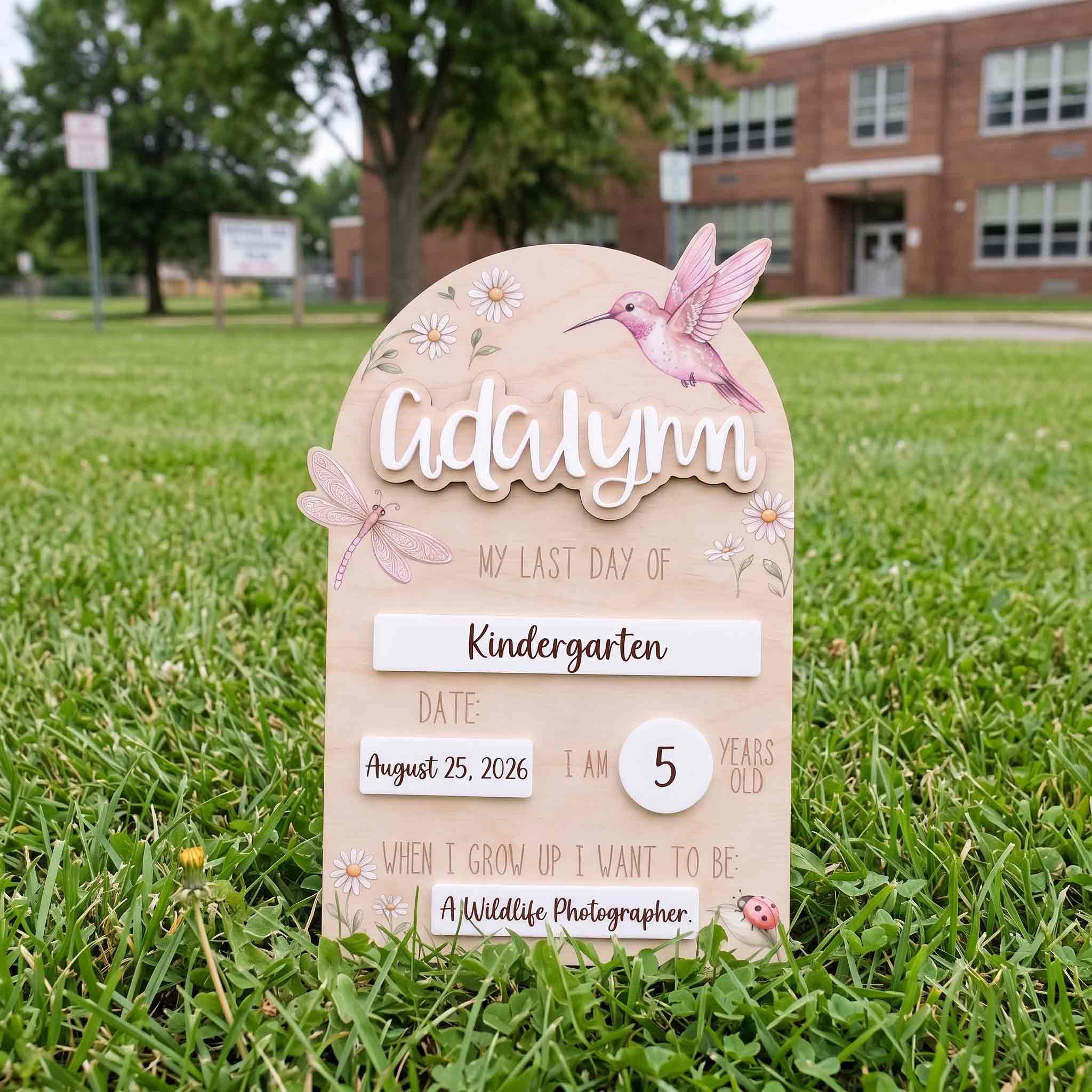 Personalized Hummingbird Garden First & Last Day School Sign, Reusable Dry Erase Board, Back to School Sign