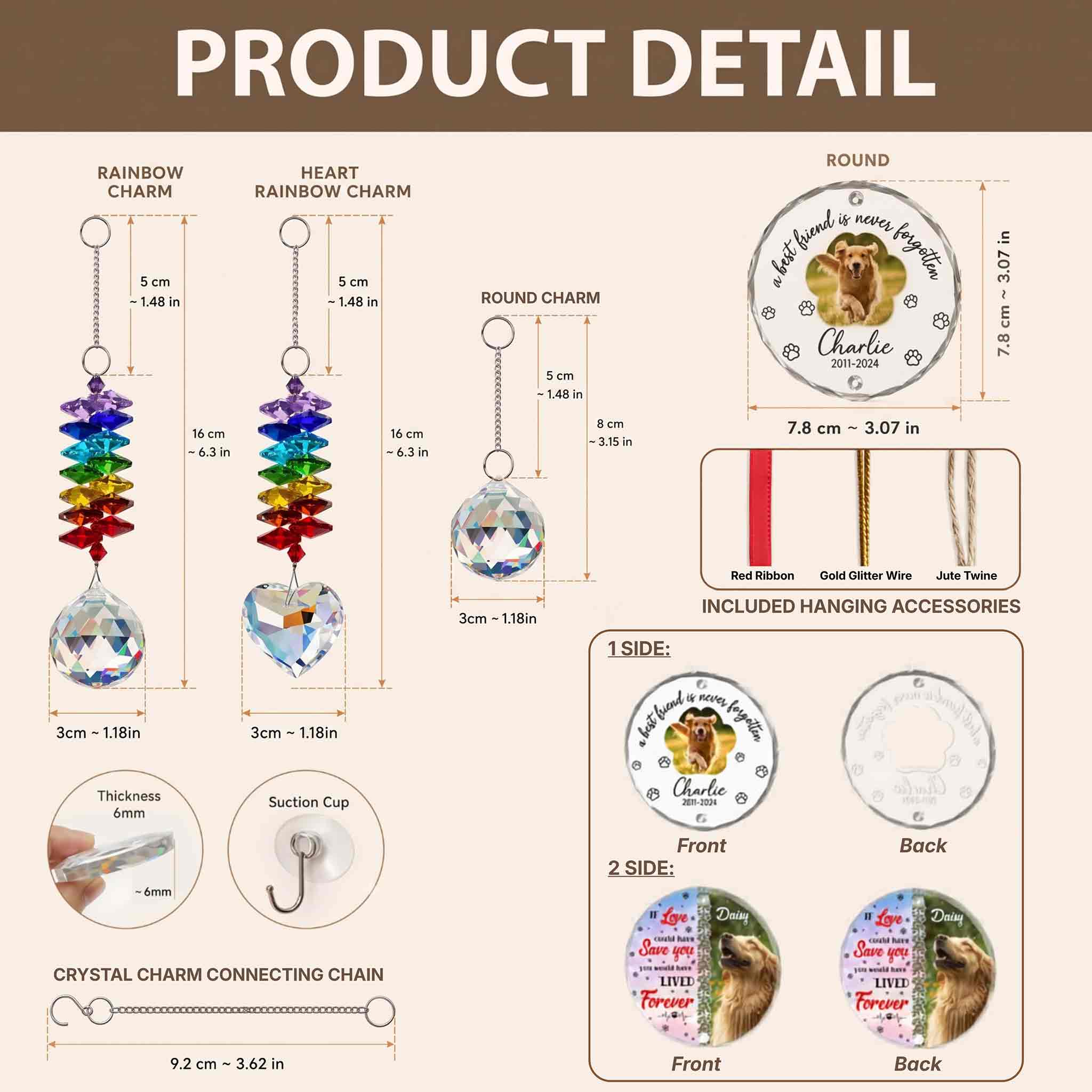 Round Glass Ornament With Crystal Charm