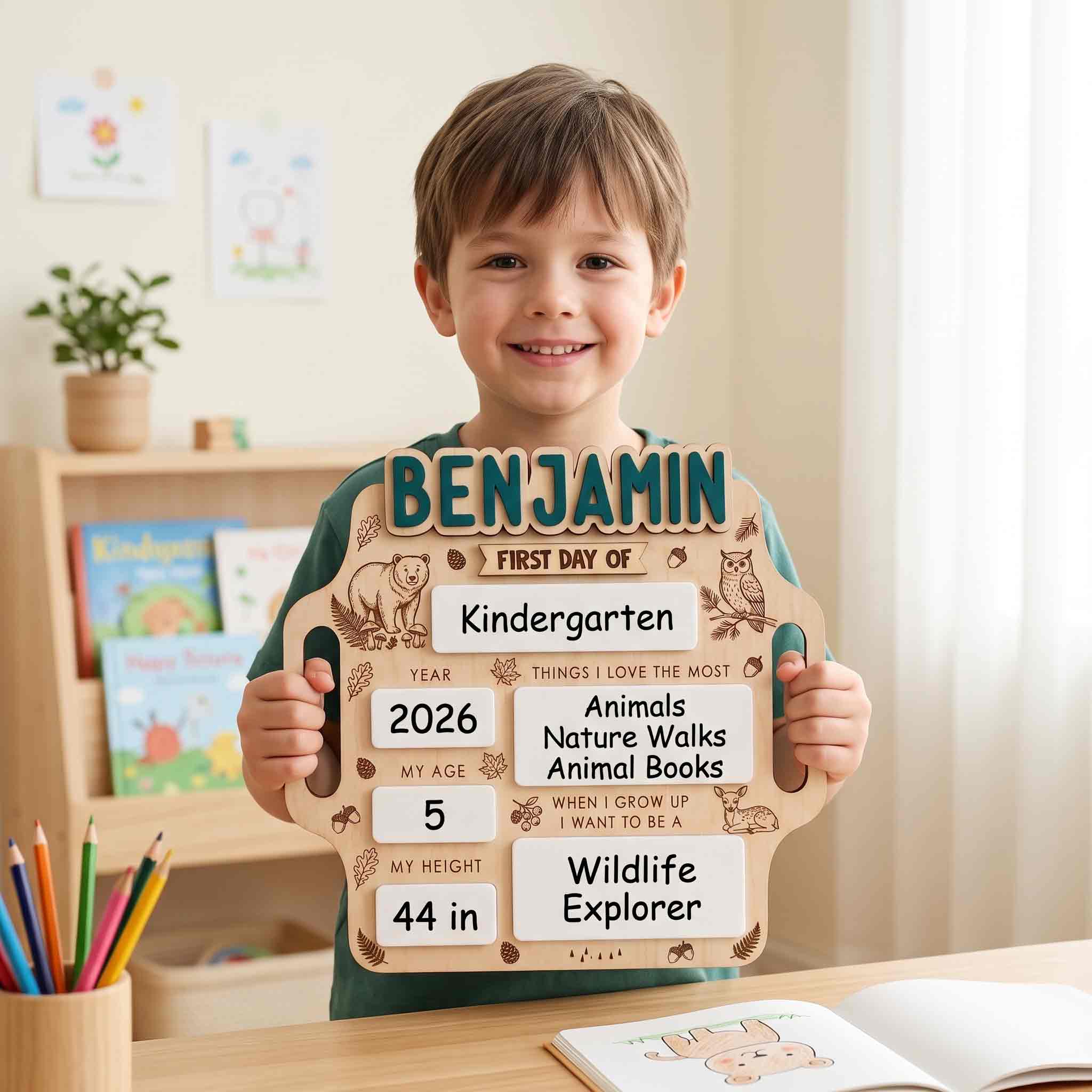 Personalized Forest Animals School Board, Reusable Dry Erase Board, Back to School Sign