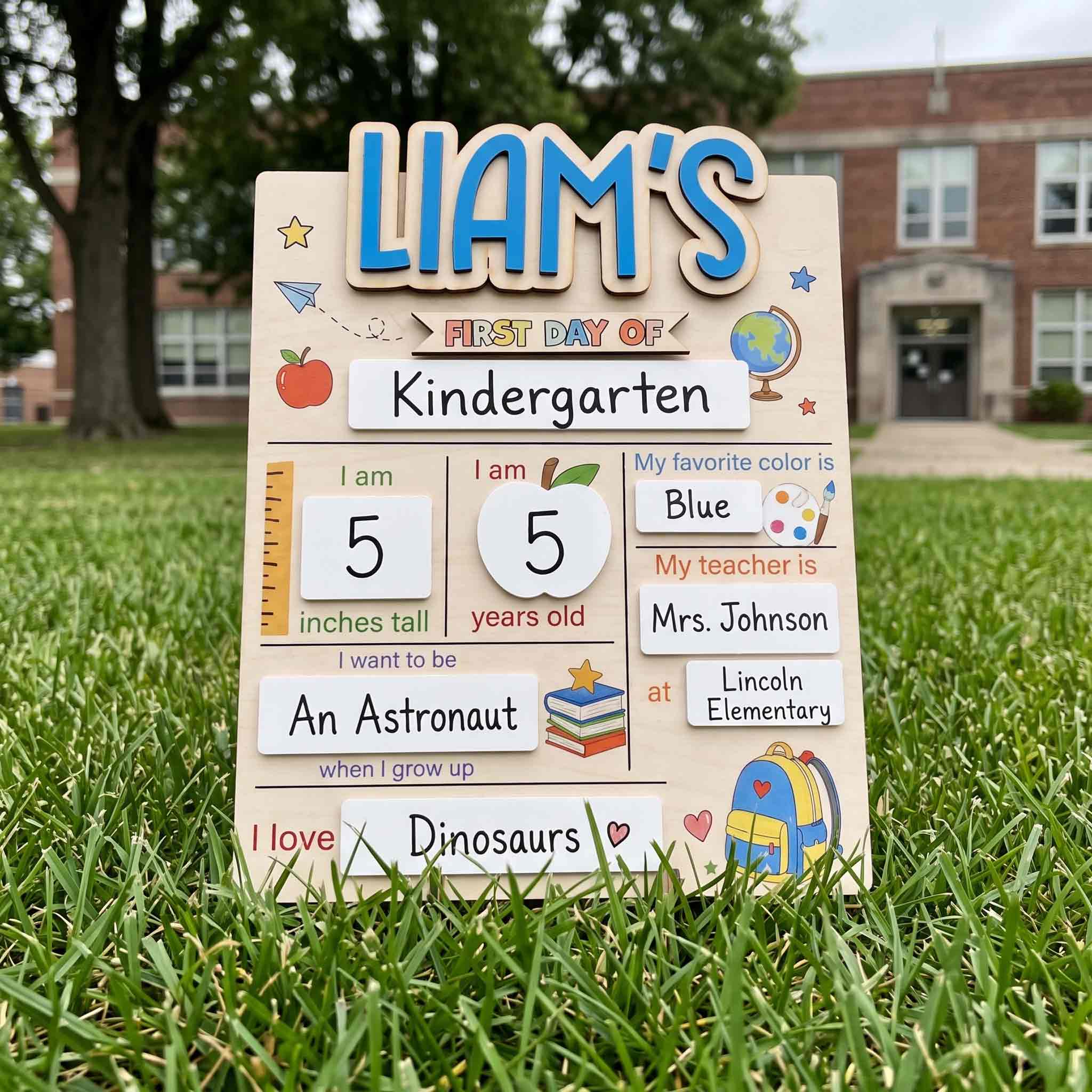 Personalized Cute School Icons First & Last Day School Sign, Reusable Dry Erase Board, Back to School Sign