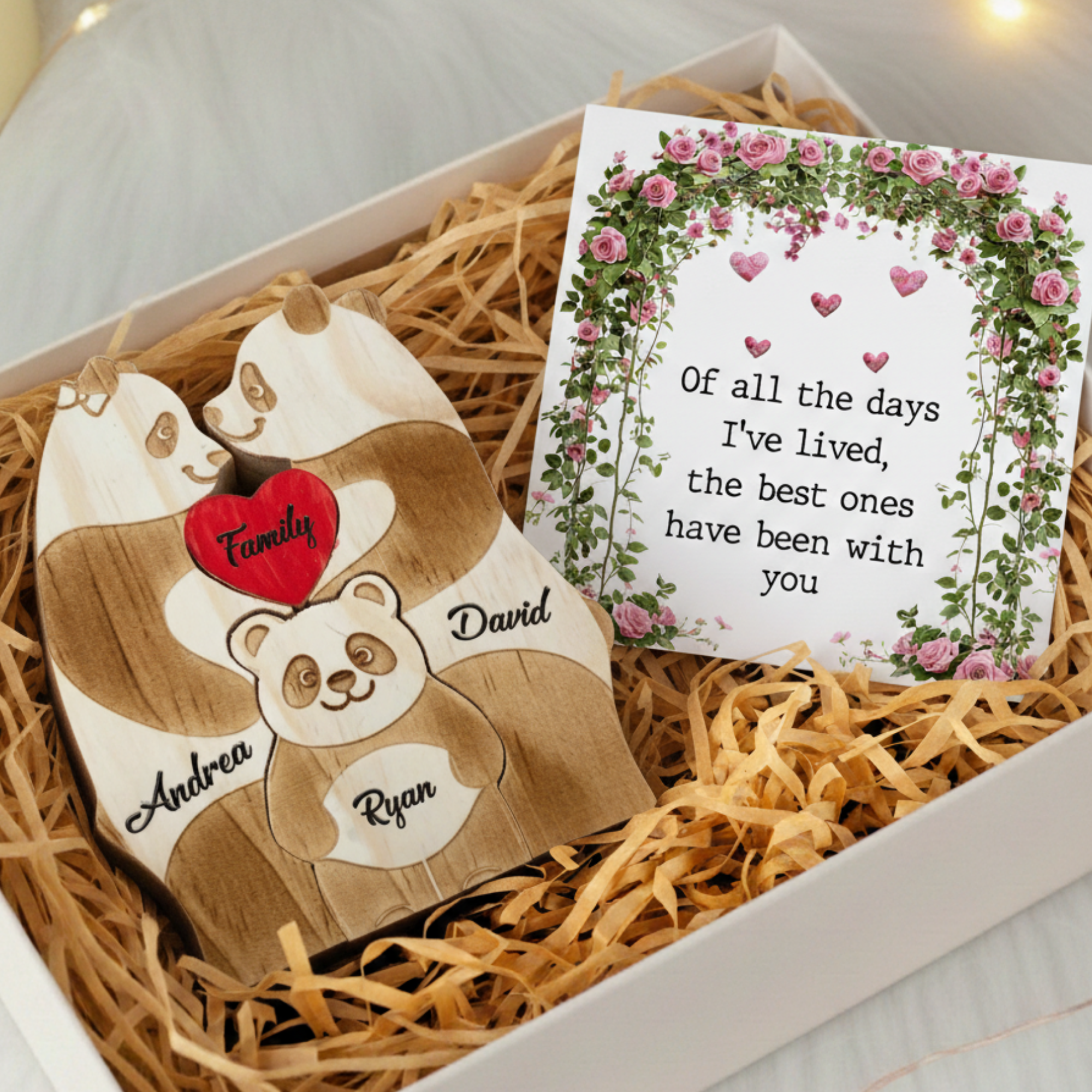 Personalized Panda 3 Pieces Family Edition Custom Wooden Puzzle