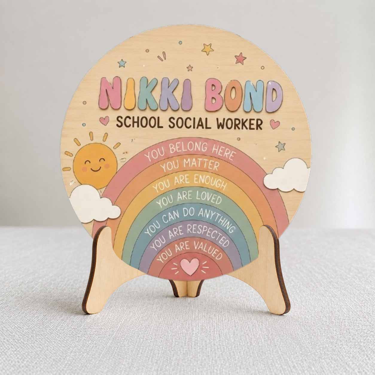 Personalized Teacher Name Wooden Sign Door Hanger School Social Worker Wooden Classroom Decor, Back to School Sign