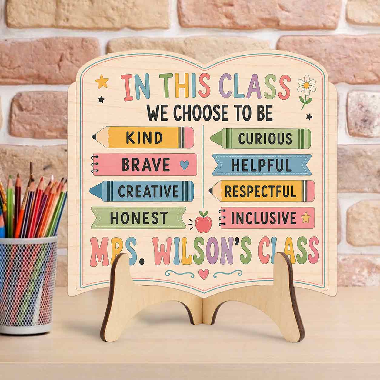 Personalized Teacher Name Wooden Sign Door Hanger In This Classroom We Choose To Be Wooden Classroom Decor, Back to School Sign