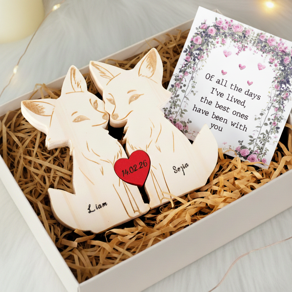 Personalized Fox Couple Edition Custom Wooden Puzzle