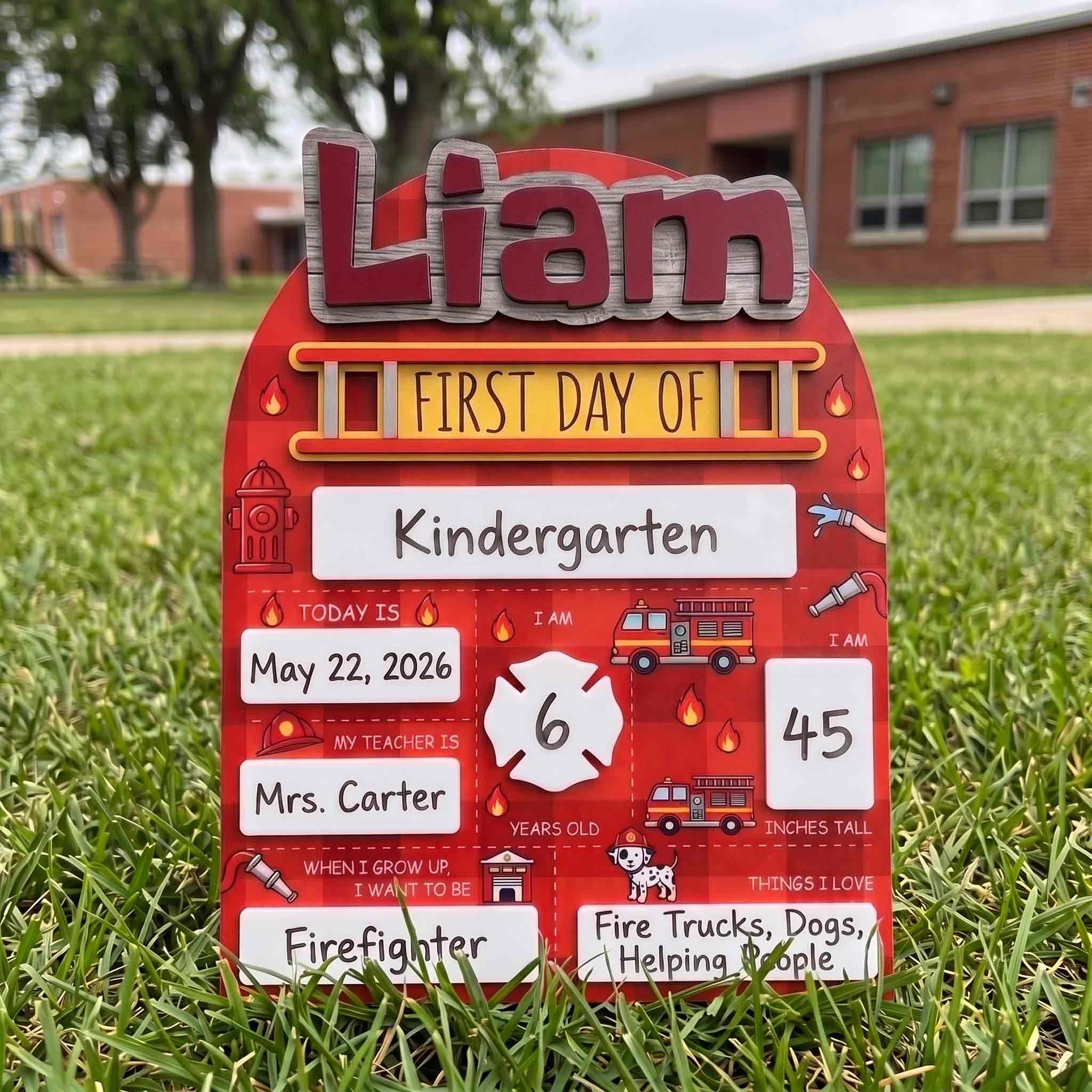 Personalized Firefighter First Day School Board, Reusable Dry Erase Board, Back to School Sign