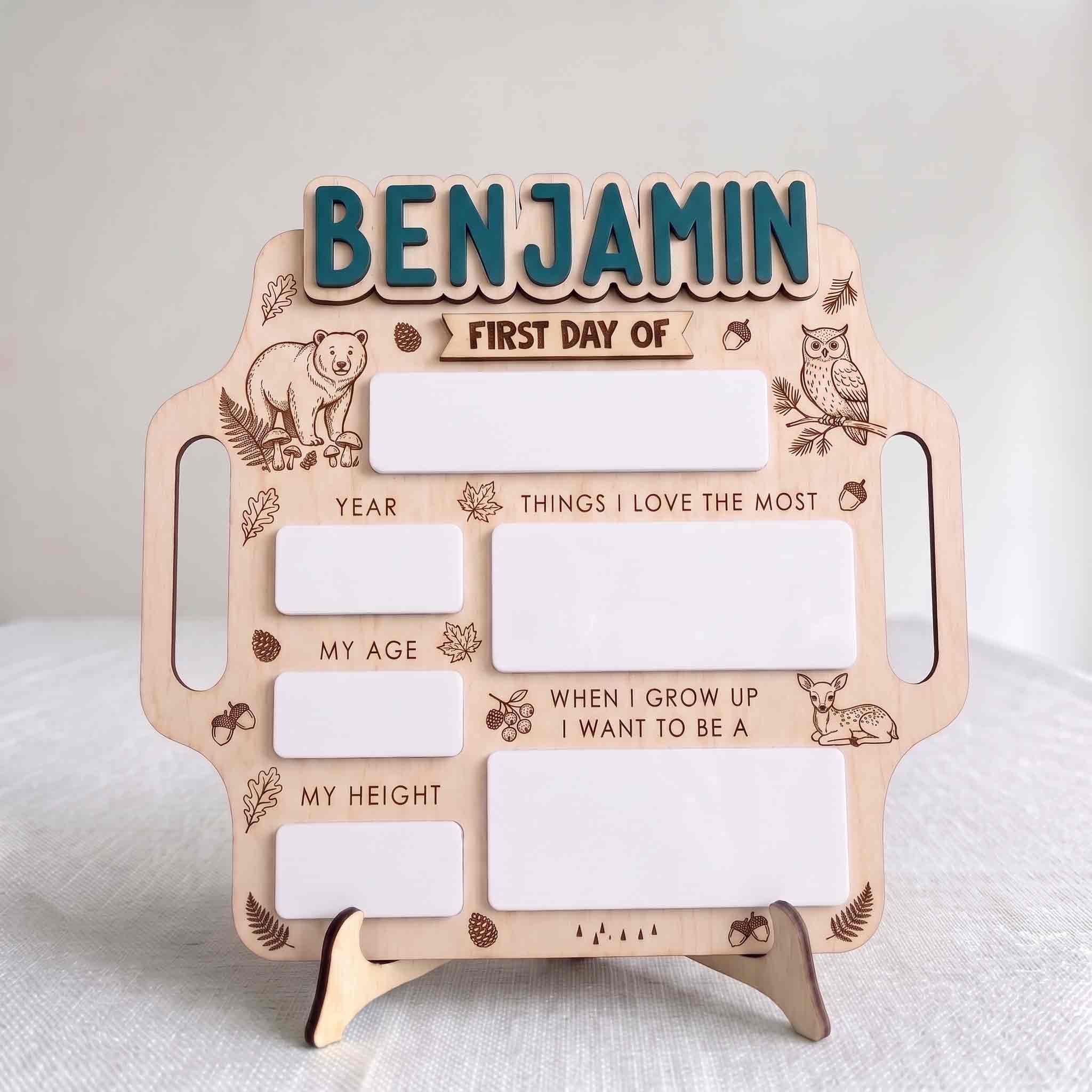 Personalized Forest Animals School Board, Reusable Dry Erase Board, Back to School Sign