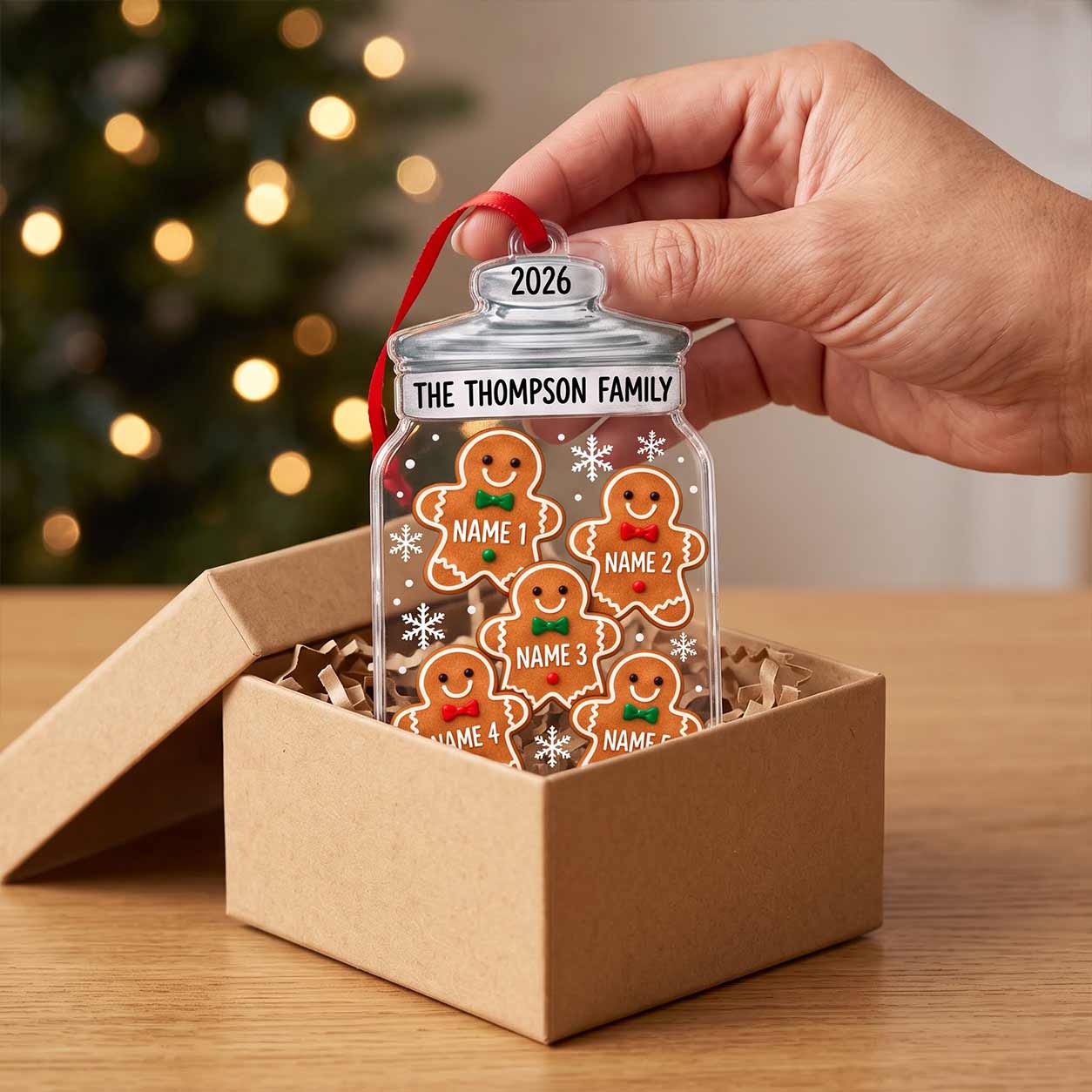 Gingerbread Family Christmas Jar Custom Family Members Name Names Family Keepsake Acrylic Christmas Ornament