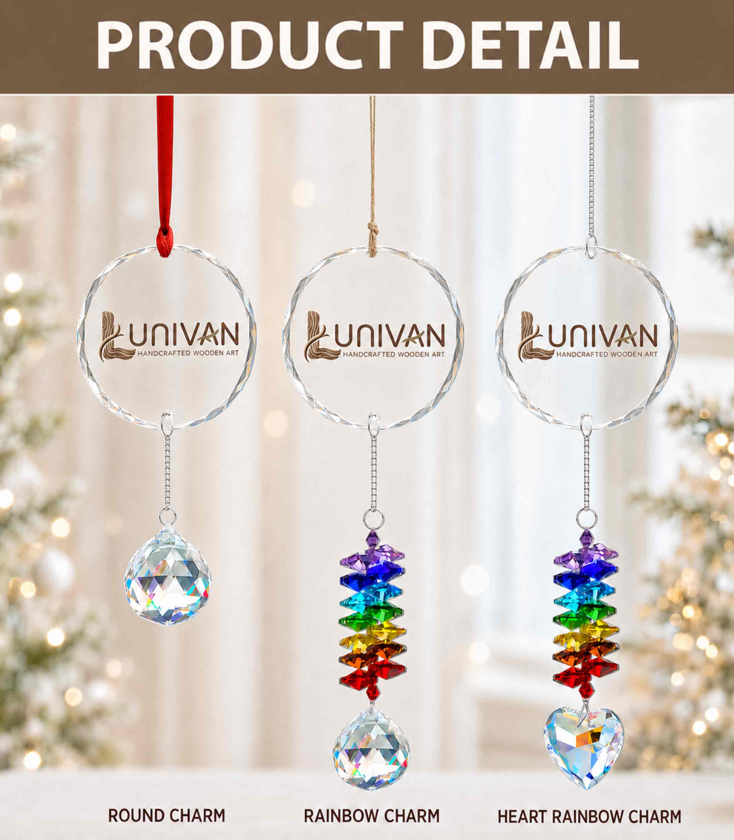 Round Glass Ornament With Crystal Charm