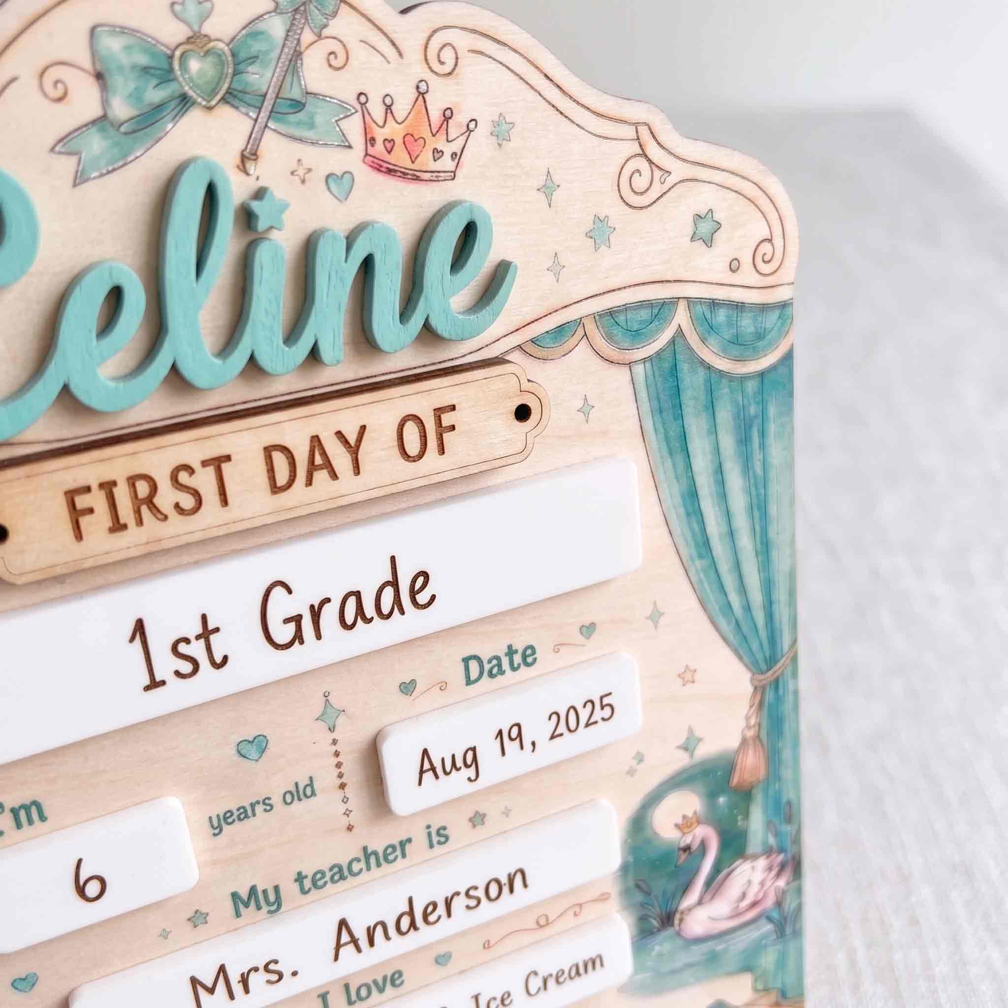 Personalized Princess First Day School Board, Reusable Dry Erase Board, Back to School Sign