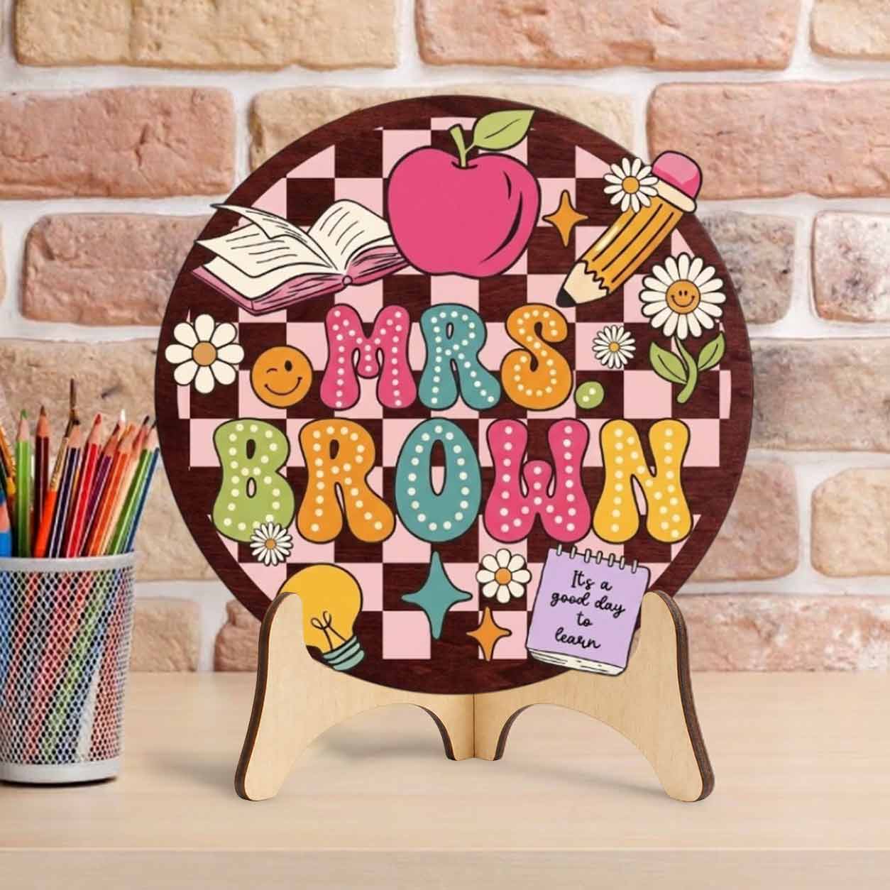Personalized Teacher Name Wooden Sign Door Hanger Sunshine & Flowers Classroom Name Sign Wooden Classroom Decor, Back to School Sign