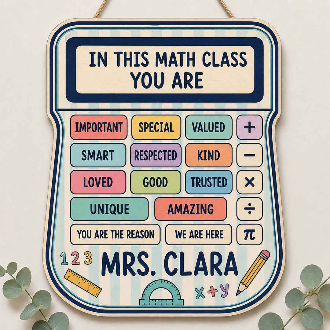 Personalized Teacher Name Wooden Sign Door Hanger Rules In The Math Class Wooden Classroom Decor, Back to School Sign