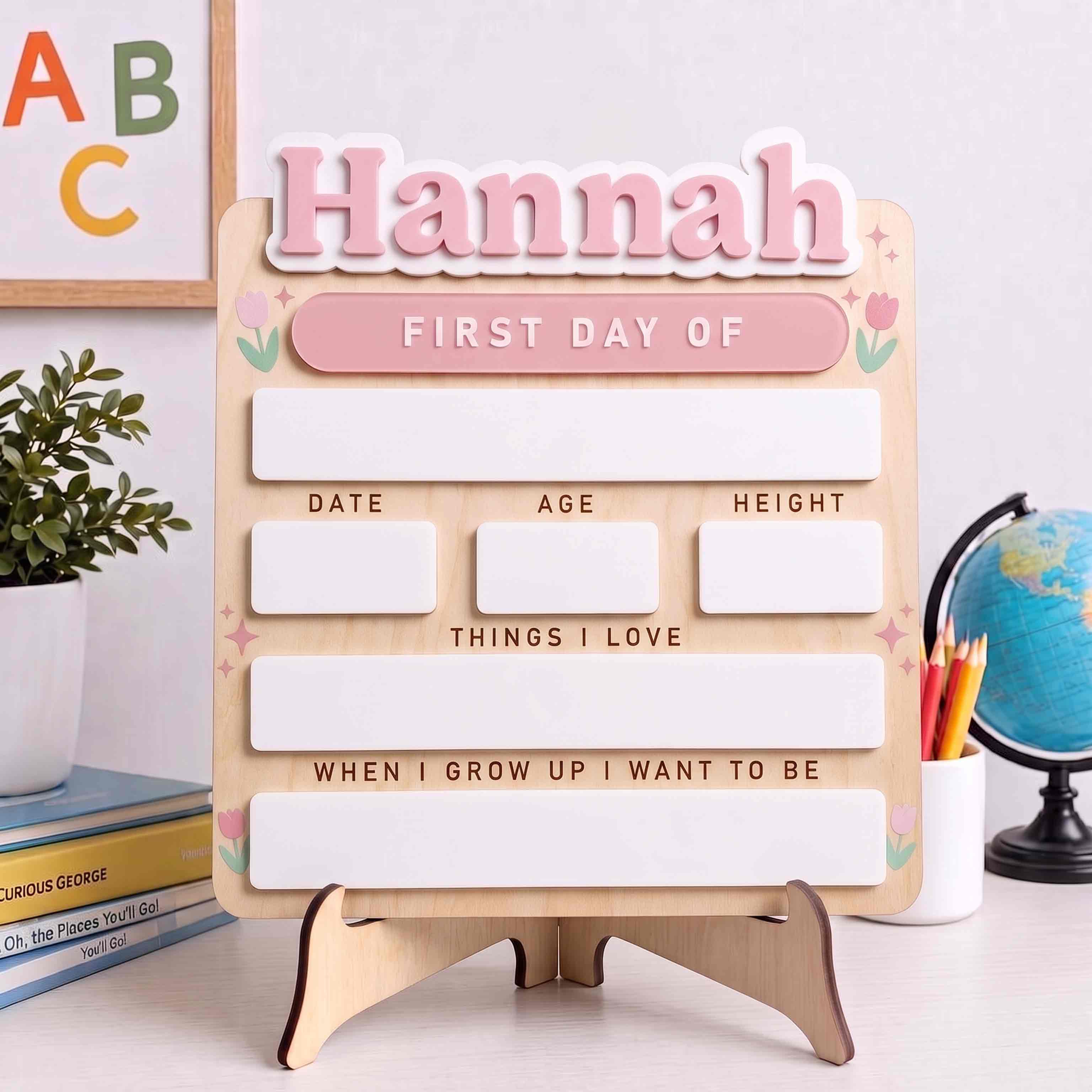 Personalized Tulip Garden Theme First & Last Day School Sign, Reusable Dry Erase Board, Back to School Sign