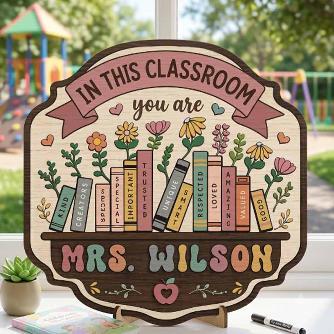 Personalized Teacher Name Wooden Sign Door Hanger Classroom Rules Sign Wooden Classroom Decor, Back to School Sign