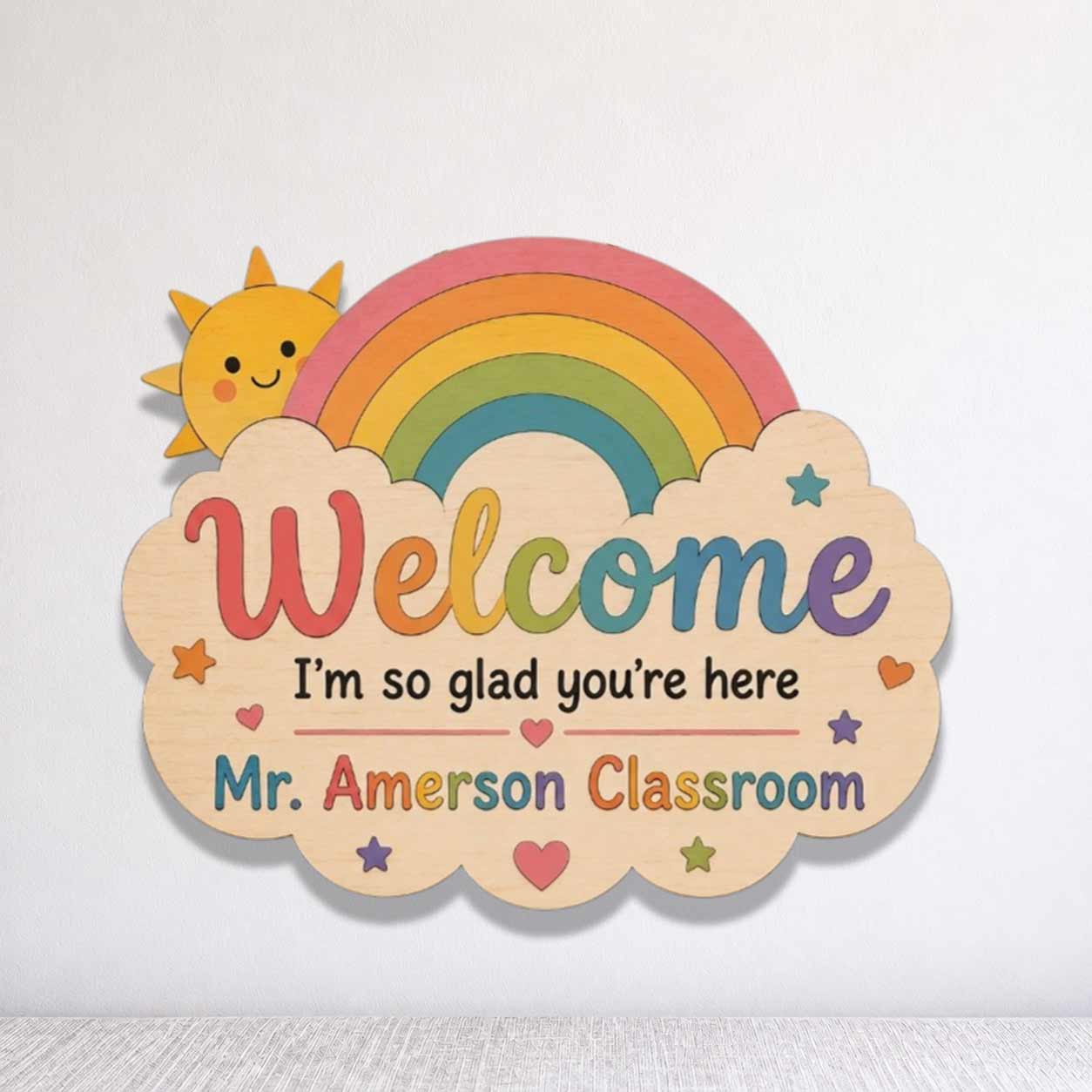 Personalized Teacher Name Wooden Sign Door Hanger I'm So Glad You're Here Wooden Classroom Decor, Back to School Sign