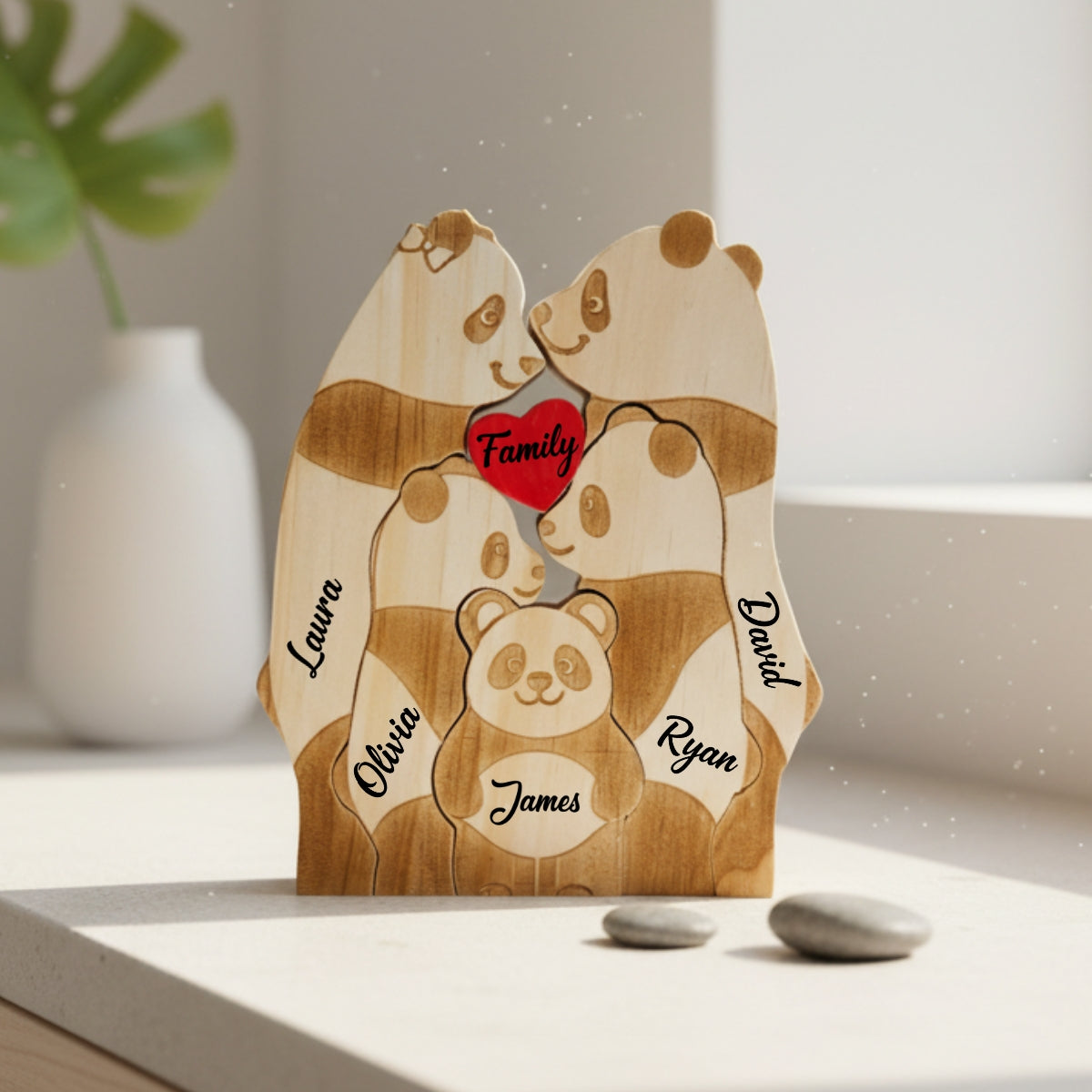 Personalized Panda Family 5 Puzzle Custom Wooden Puzzle