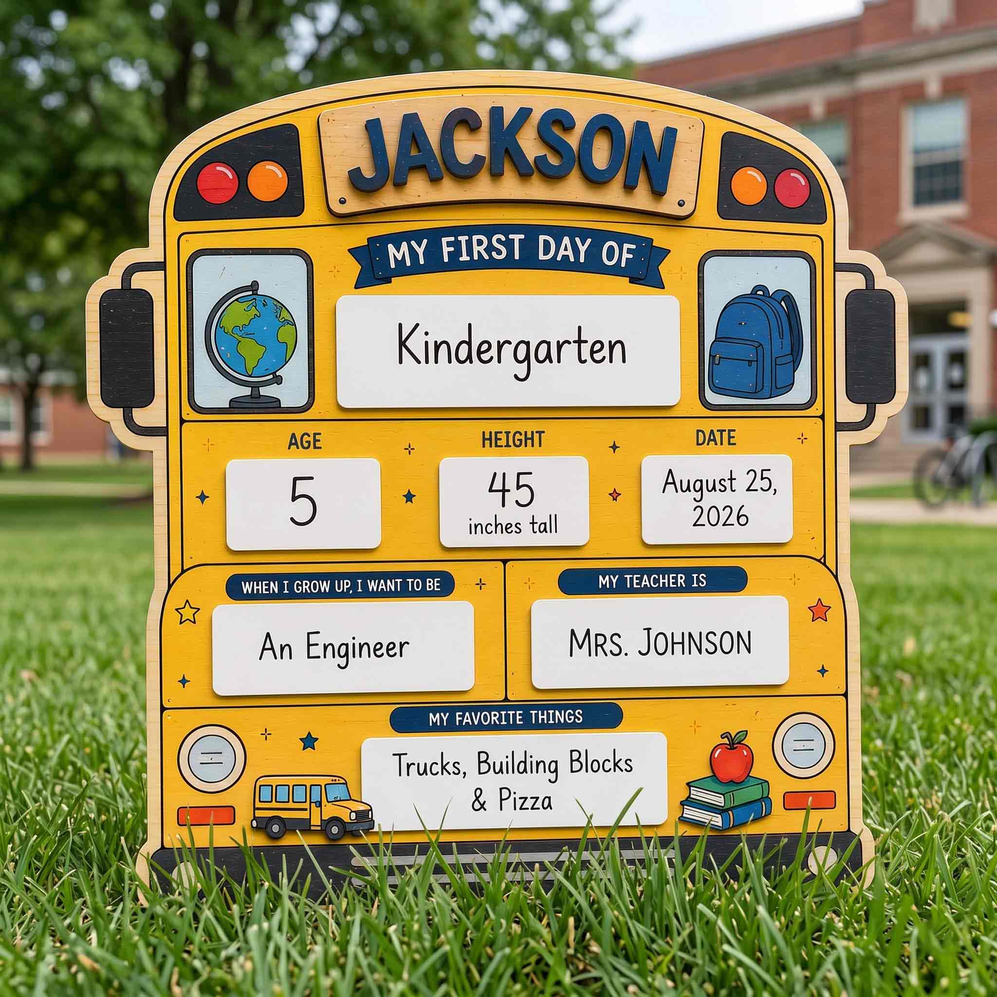 Personalized School Bus Shape First & Last Day School Sign, Reusable Dry Erase Board, Back to School Sign