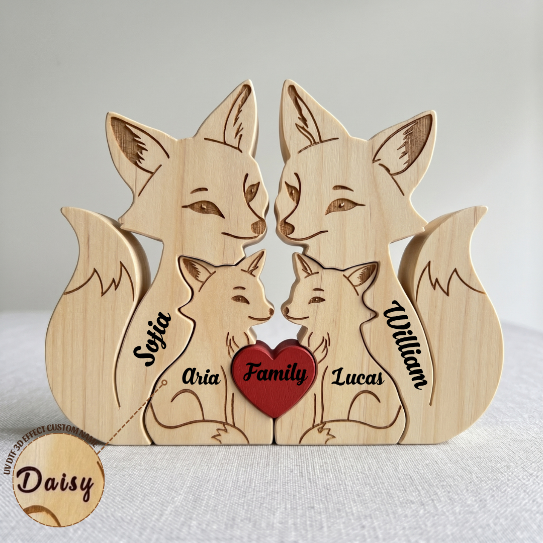 Personalized Fox 4 Pieces Family Edition Custom Wooden Puzzle
