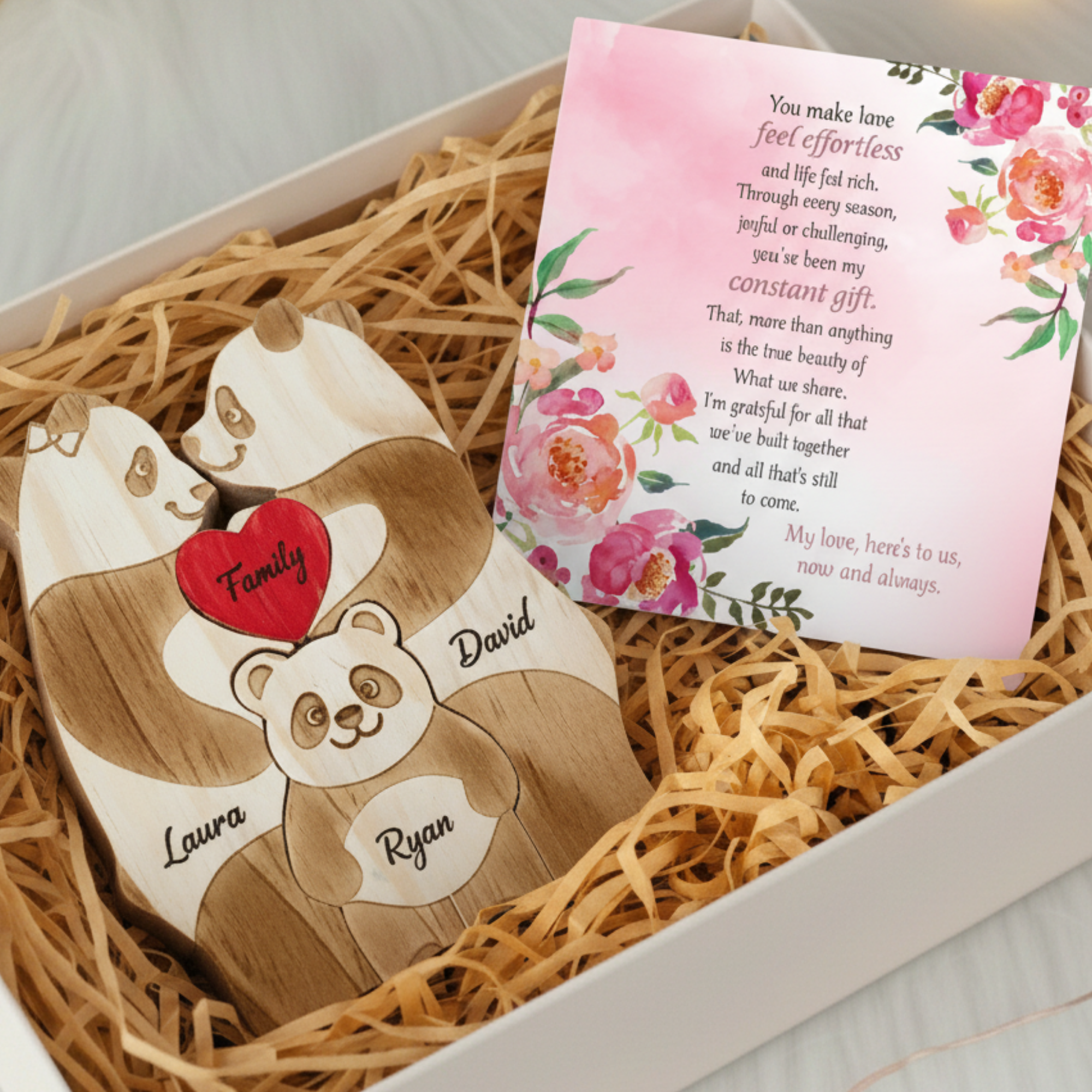 Personalized Panda 3 Pieces Family Edition Custom Wooden Puzzle