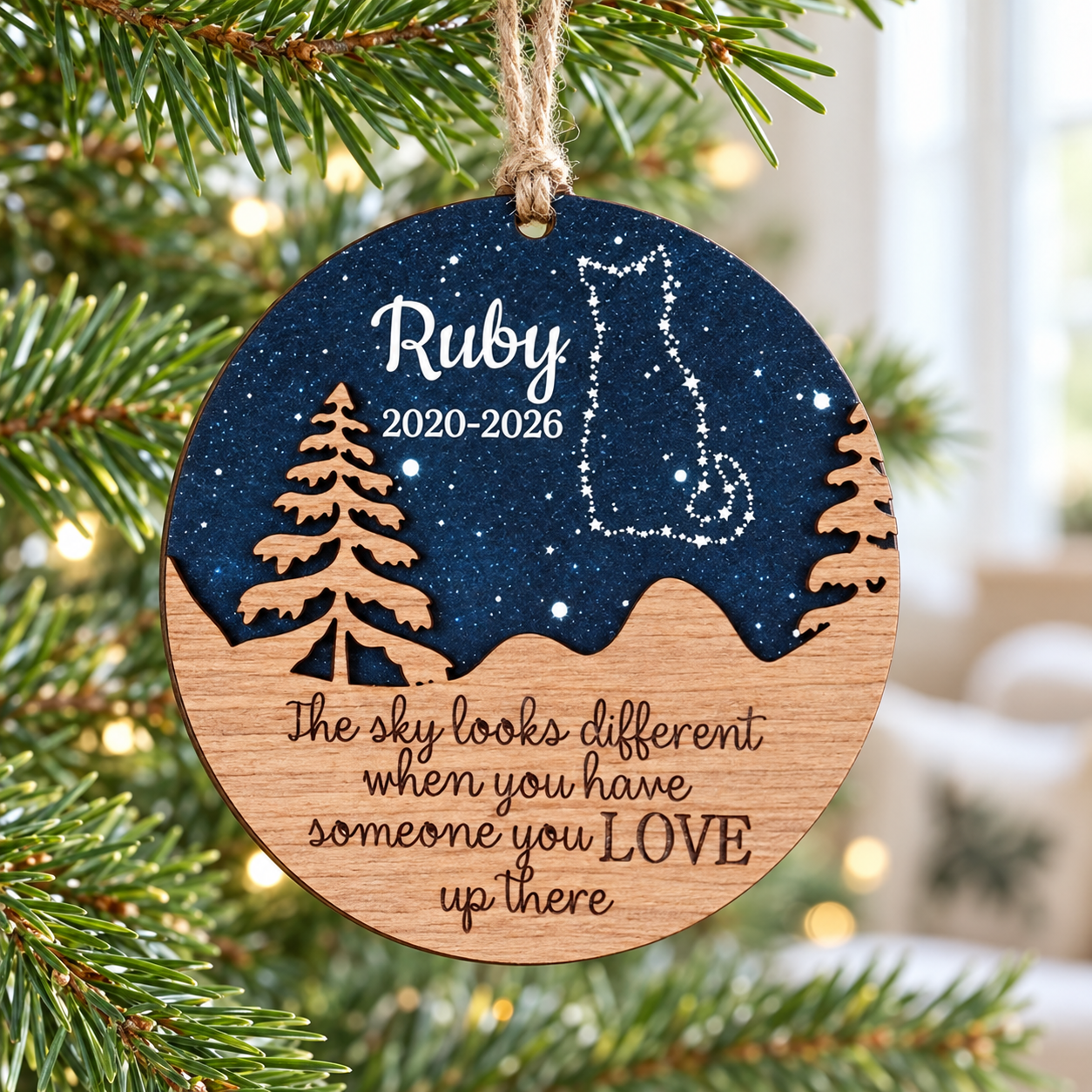 Pet Memorial Constellation Personalized Custom Name Date Pet 2-Layer Wooden Christmas Ornament Pet Loss Memorial Gift