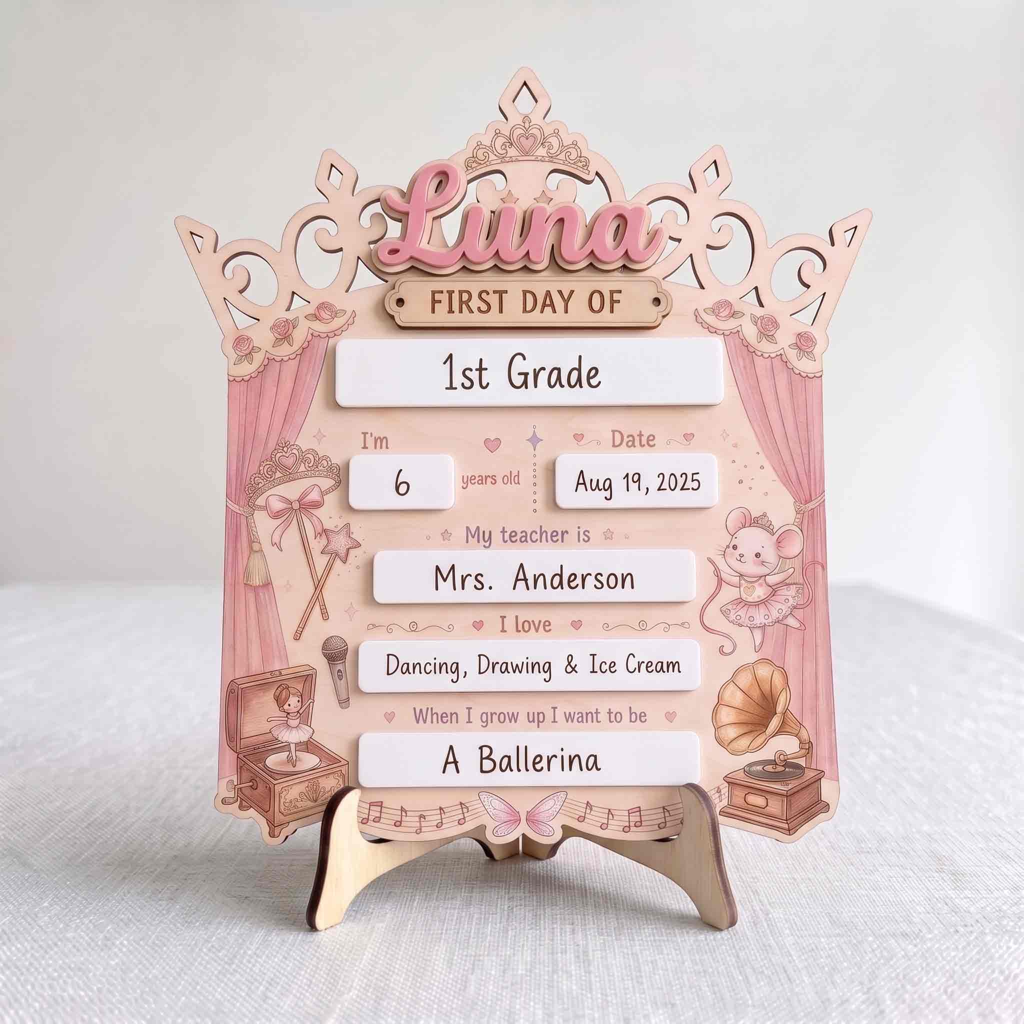Personalized Princess Crown First Day School Board, Reusable Dry Erase Board, Back to School Sign