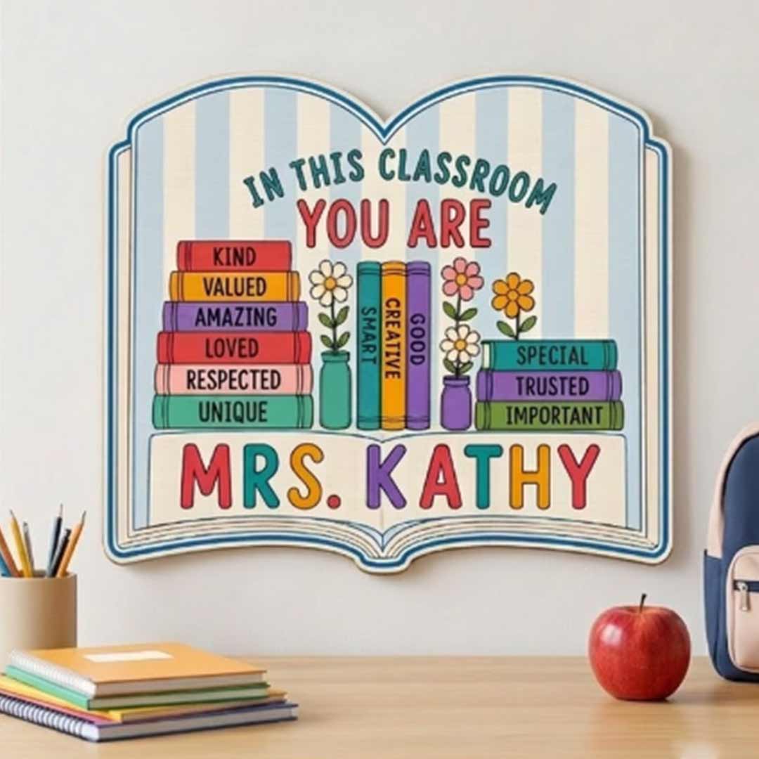 Personalized Teacher Name Wooden Sign Door Hanger Classroom Rules Book Themes Sign Wooden Classroom Decor, Back to School Sign