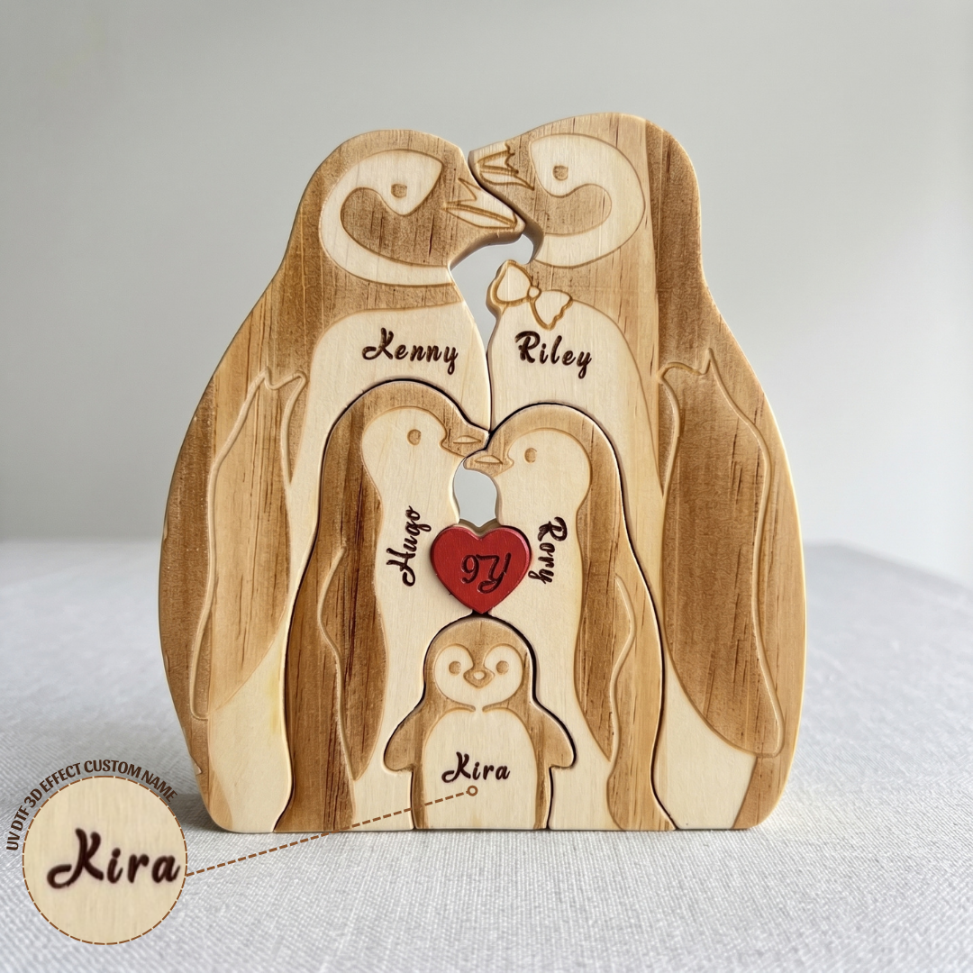 Personalized Penguin 5 Pieces Family Edition Custom Wooden Puzzle