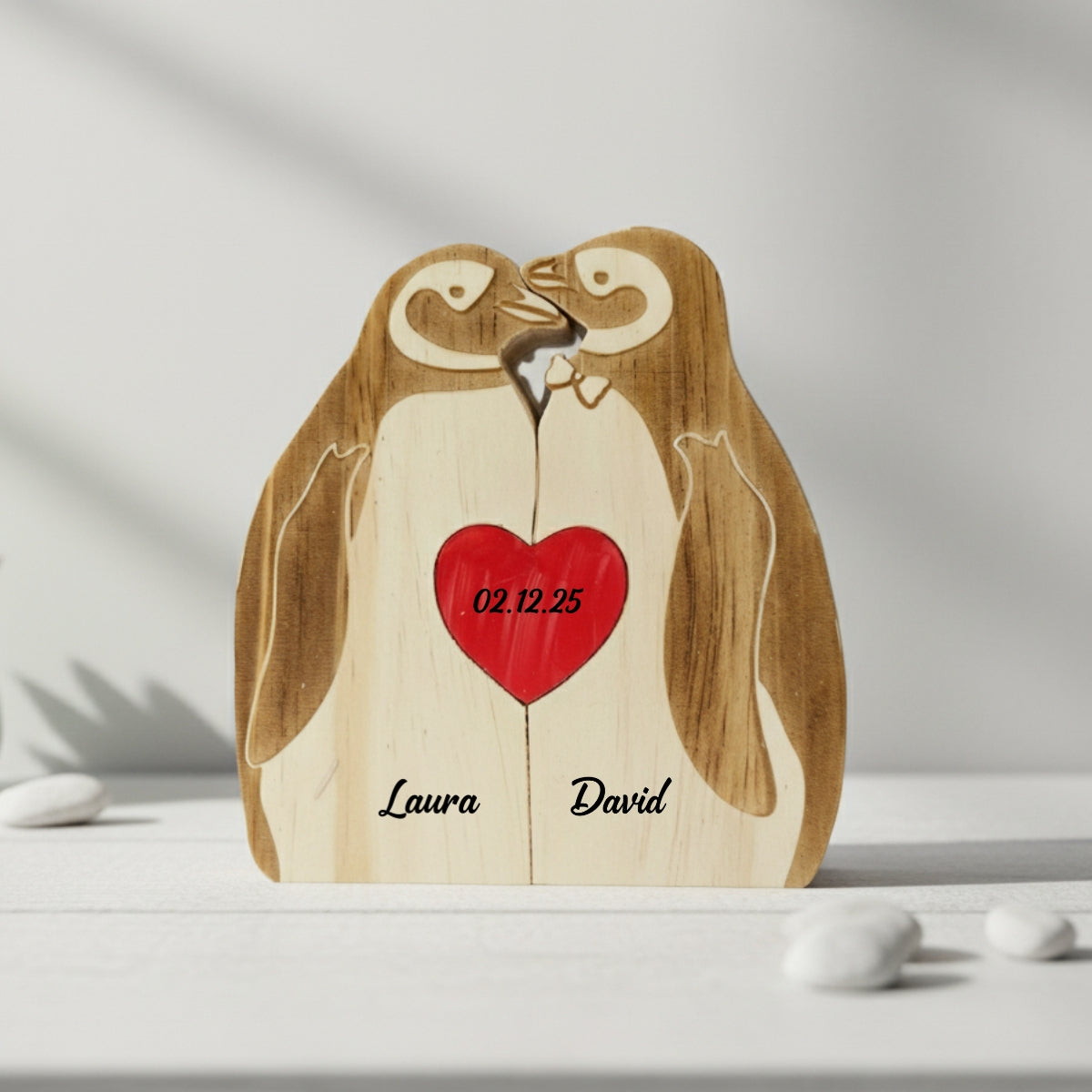 Personalized Penguin Couple Puzzle Custom Wooden Puzzle