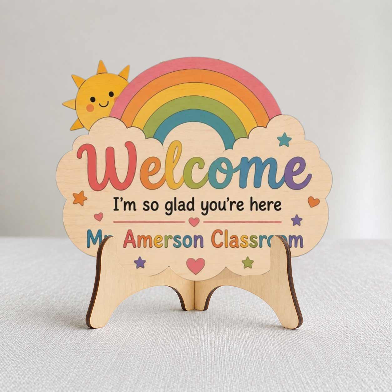 Personalized Teacher Name Wooden Sign Door Hanger I'm So Glad You're Here Wooden Classroom Decor, Back to School Sign