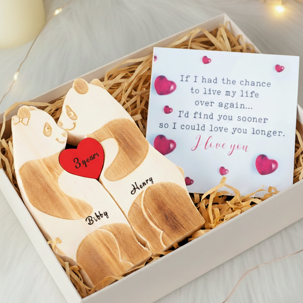 Personalized Panda Couple Edition Custom Wooden Puzzle