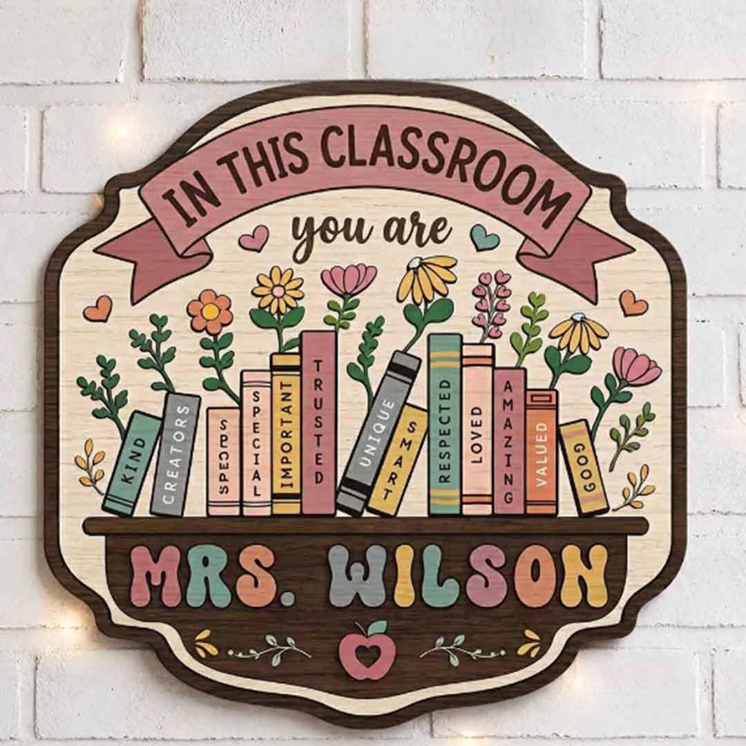 Personalized Teacher Name Wooden Sign Door Hanger Classroom Rules Sign Wooden Classroom Decor, Back to School Sign