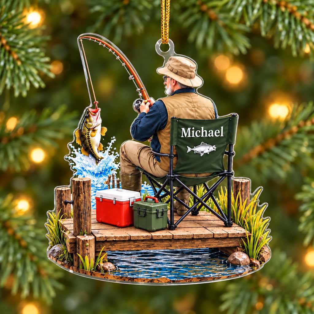 Bass Fishing On The Dock Custom Name Fishing Fisherman for Grandpa Acrylic Ornament